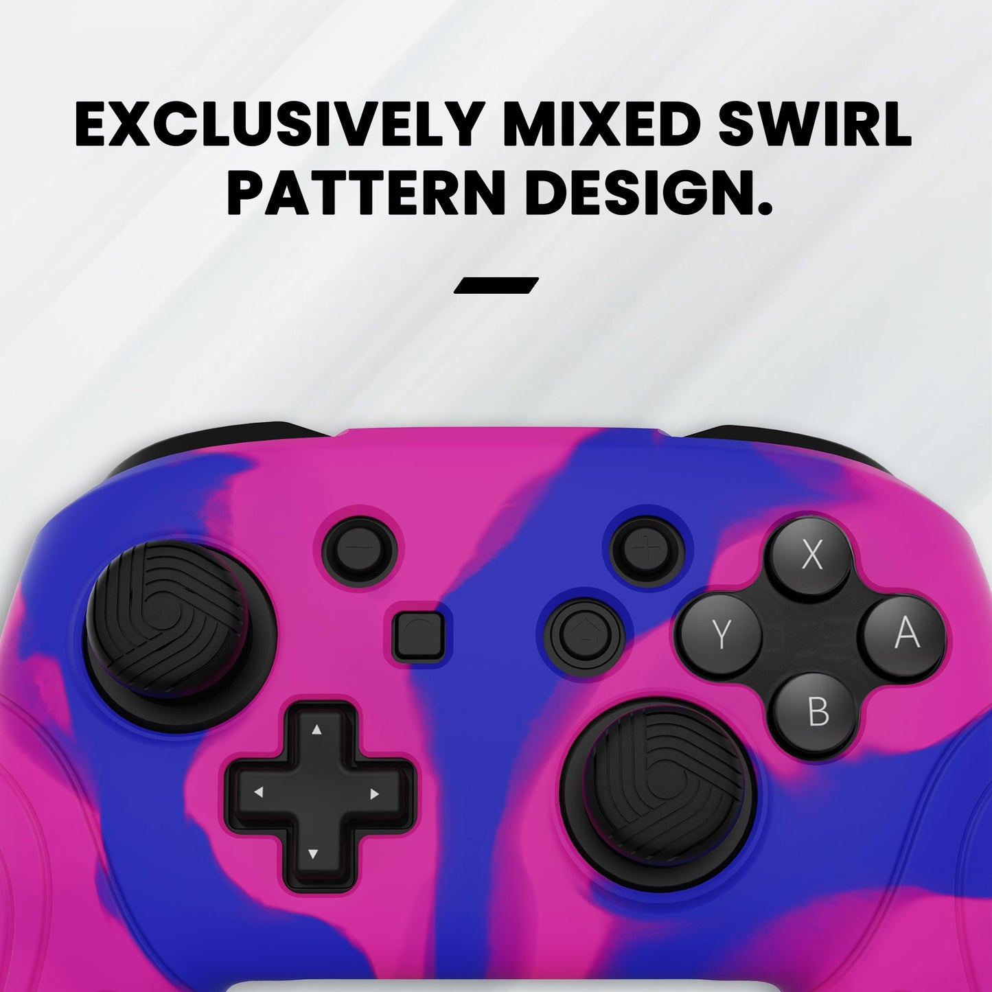PlayVital Samurai Edition Ergonomic Anti-slip Silicone Skin Protective Case with Thumb Grip Caps for Nintendo Switch Pro Controller - Pink & Purple & Blue PlayVital