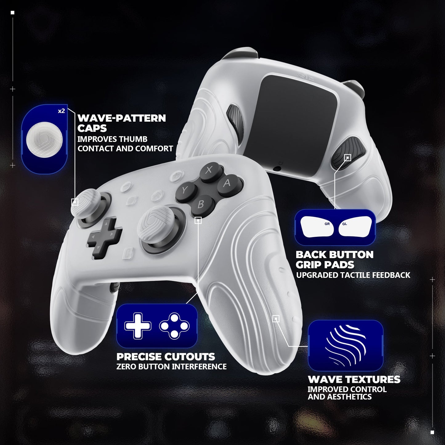 PlayVital Samurai Edition Protective Silicone Case for Nintendo Switch 2 Pro Controller with Back Button Caps & Thumb Grips - Clear White PlayVital