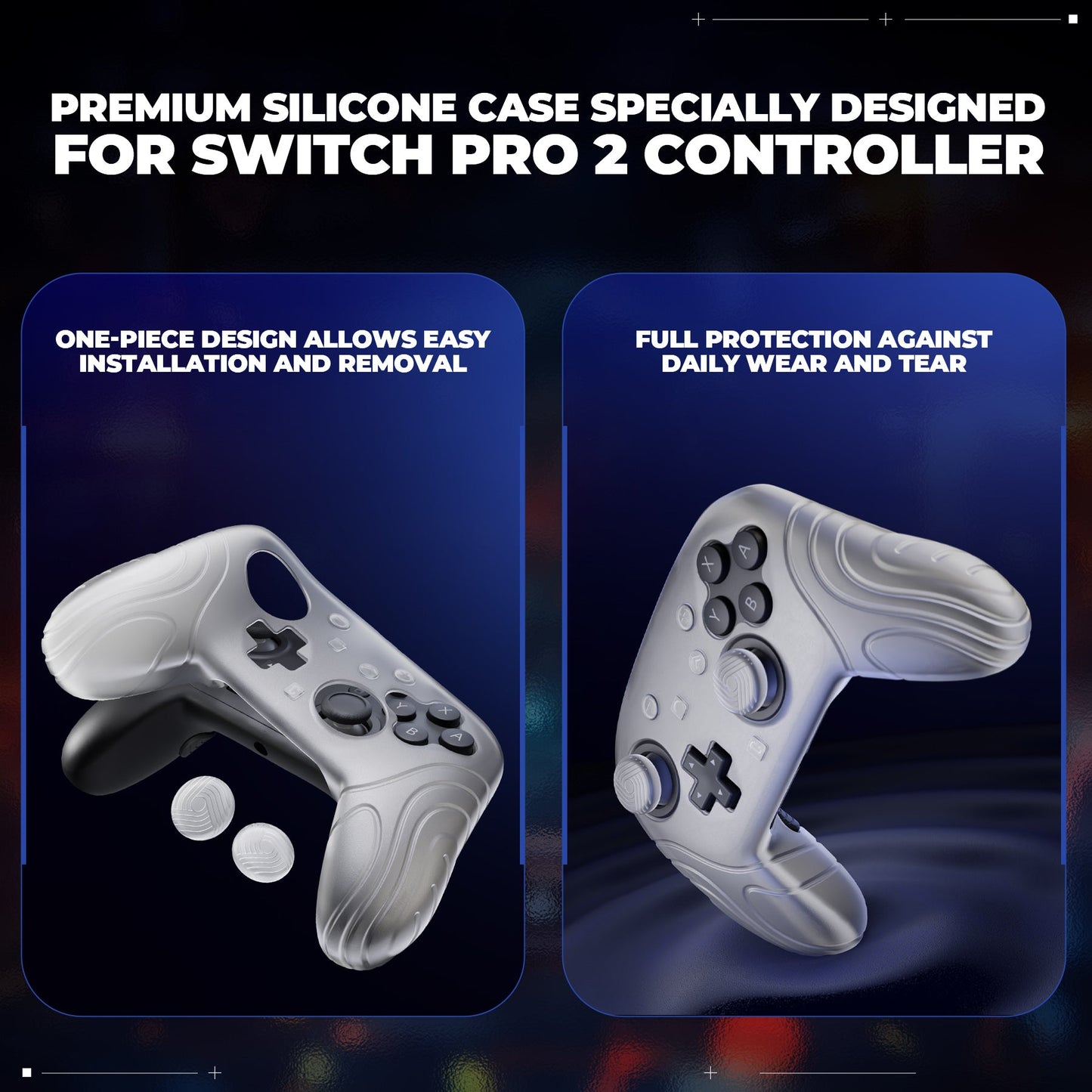 PlayVital Samurai Edition Protective Silicone Case for Nintendo Switch 2 Pro Controller with Back Button Caps & Thumb Grips - Clear White PlayVital
