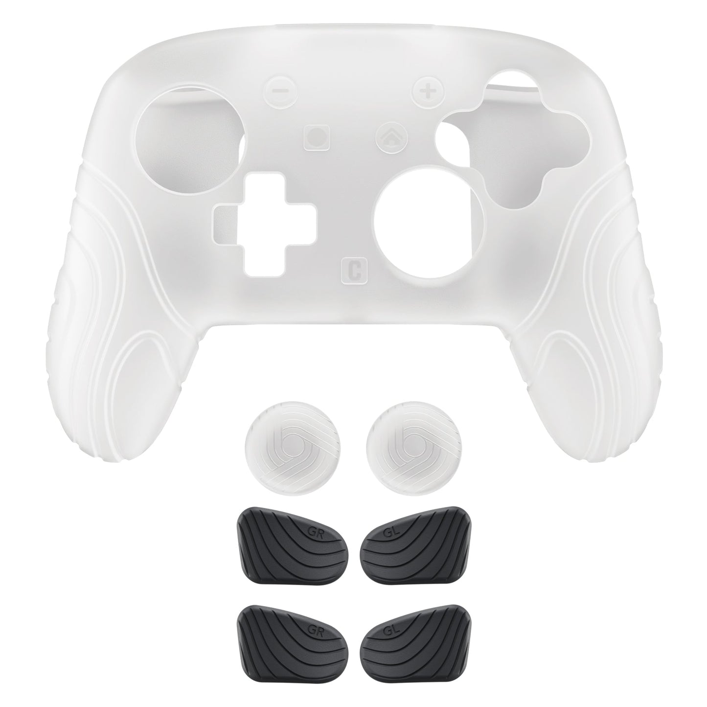 PlayVital Samurai Edition Protective Silicone Case for Nintendo Switch 2 Pro Controller with Back Button Caps & Thumb Grips - Clear White PlayVital