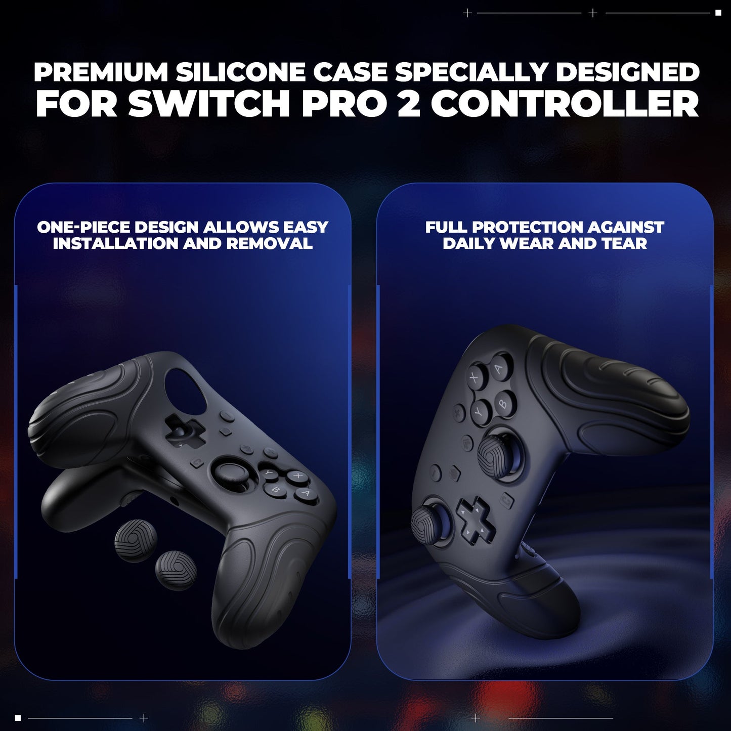 PlayVital Samurai Edition Protective Silicone Case for Nintendo Switch 2 Pro Controller with Back Button Caps & Thumb Grips & Stickers - Black PlayVital