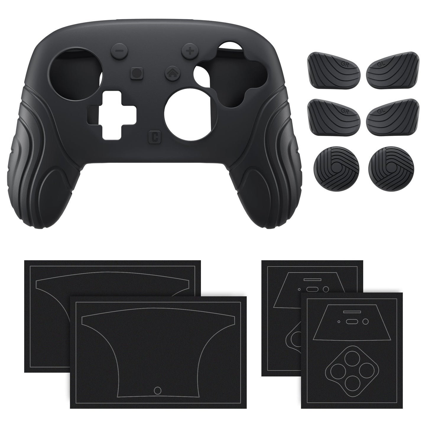 PlayVital Samurai Edition Protective Silicone Case for Nintendo Switch 2 Pro Controller with Back Button Caps & Thumb Grips & Stickers - Black PlayVital