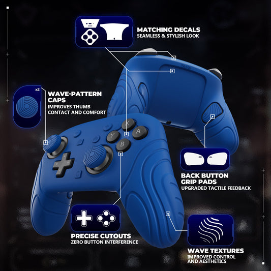 PlayVital Samurai Edition Protective Silicone Case for Nintendo Switch 2 Pro Controller with Back Button Caps & Thumb Grips & Stickers - Blue PlayVital