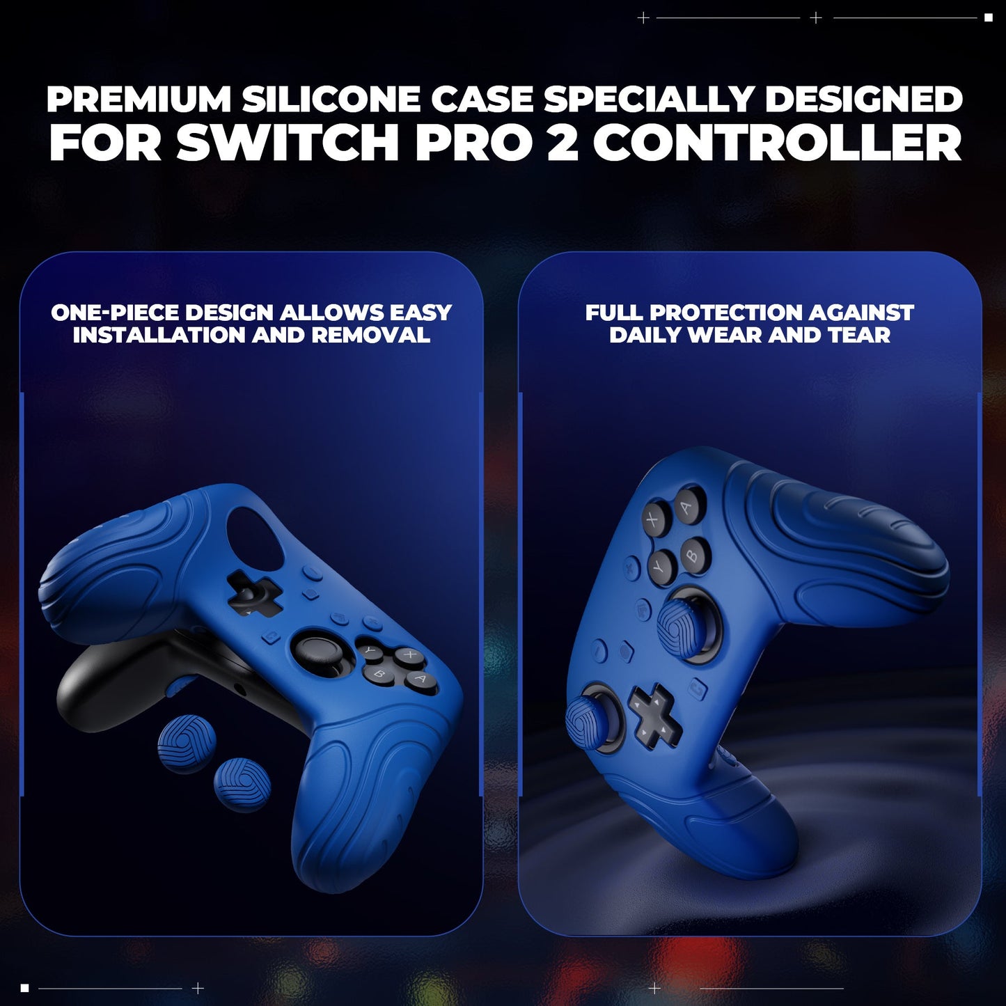 PlayVital Samurai Edition Protective Silicone Case for Nintendo Switch 2 Pro Controller with Back Button Caps & Thumb Grips & Stickers - Blue PlayVital