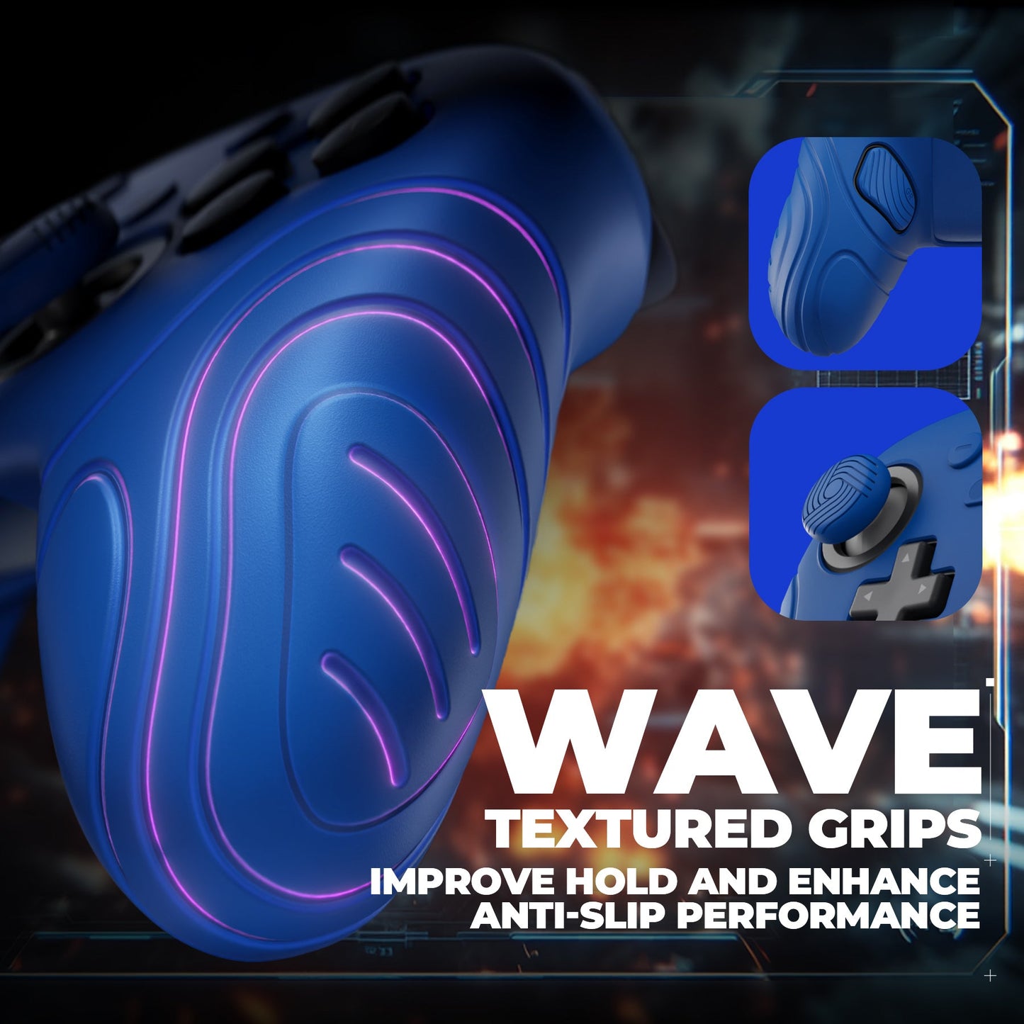 PlayVital Samurai Edition Protective Silicone Case for Nintendo Switch 2 Pro Controller with Back Button Caps & Thumb Grips & Stickers - Blue PlayVital