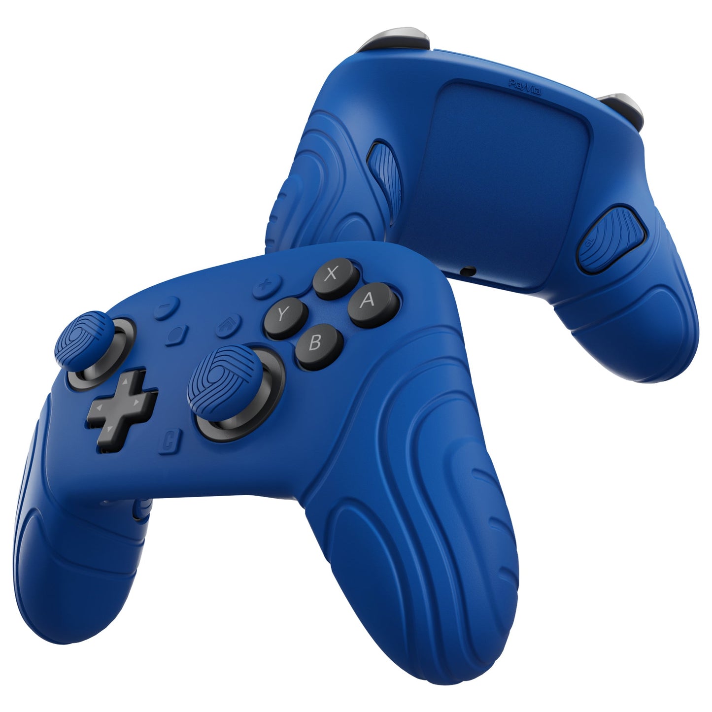PlayVital Samurai Edition Protective Silicone Case for Nintendo Switch 2 Pro Controller with Back Button Caps & Thumb Grips & Stickers - Blue PlayVital