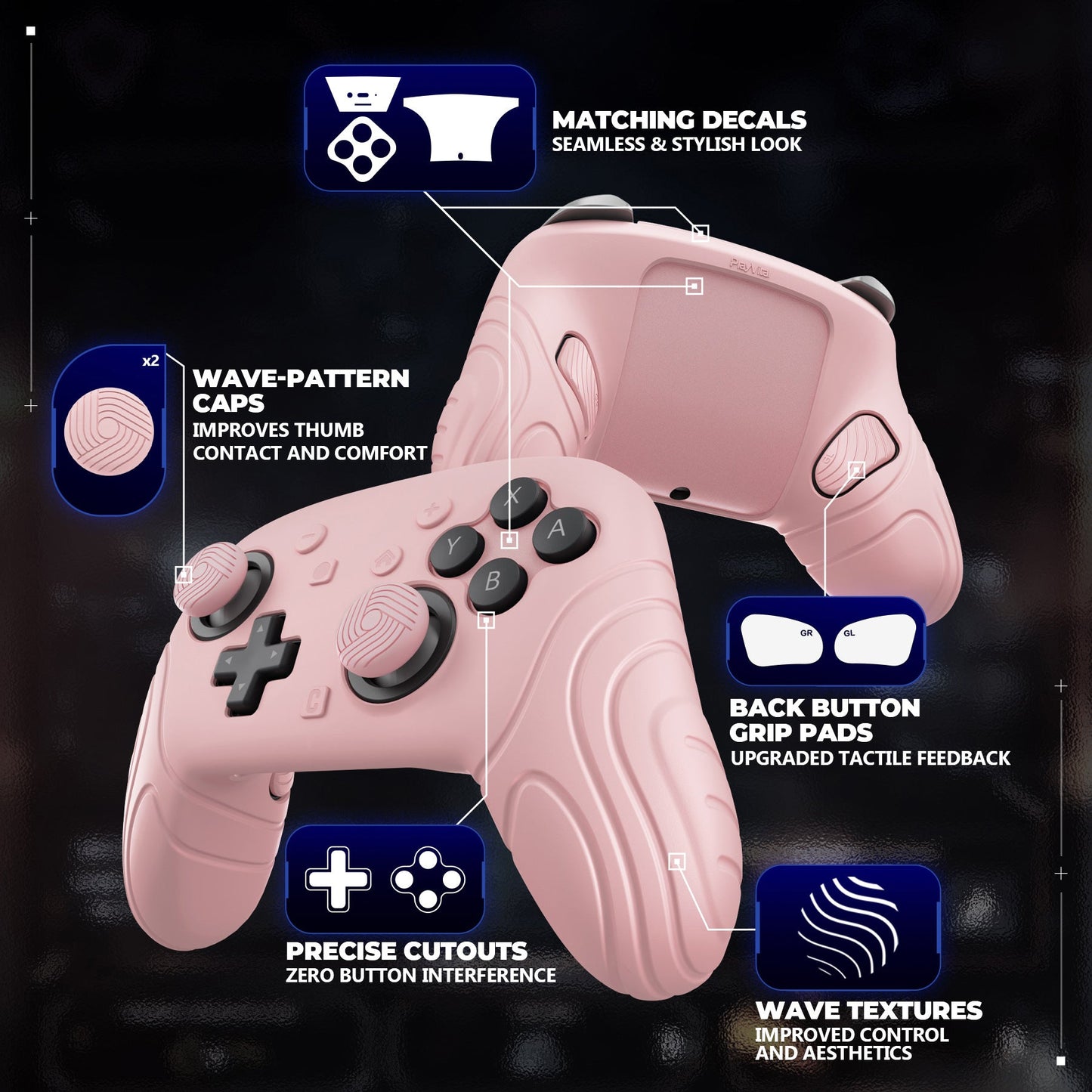 PlayVital Samurai Edition Protective Silicone Case for Nintendo Switch 2 Pro Controller with Back Button Caps & Thumb Grips & Stickers - Cherry Blossoms Pink PlayVital