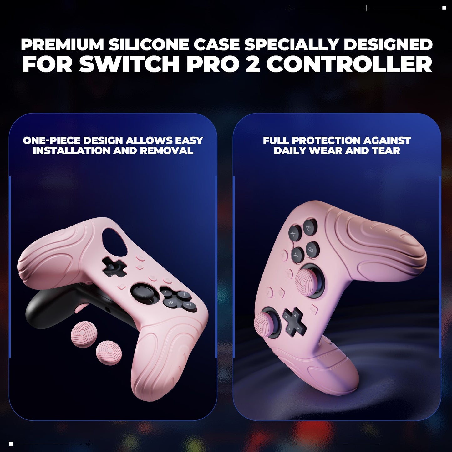 PlayVital Samurai Edition Protective Silicone Case for Nintendo Switch 2 Pro Controller with Back Button Caps & Thumb Grips & Stickers - Cherry Blossoms Pink PlayVital