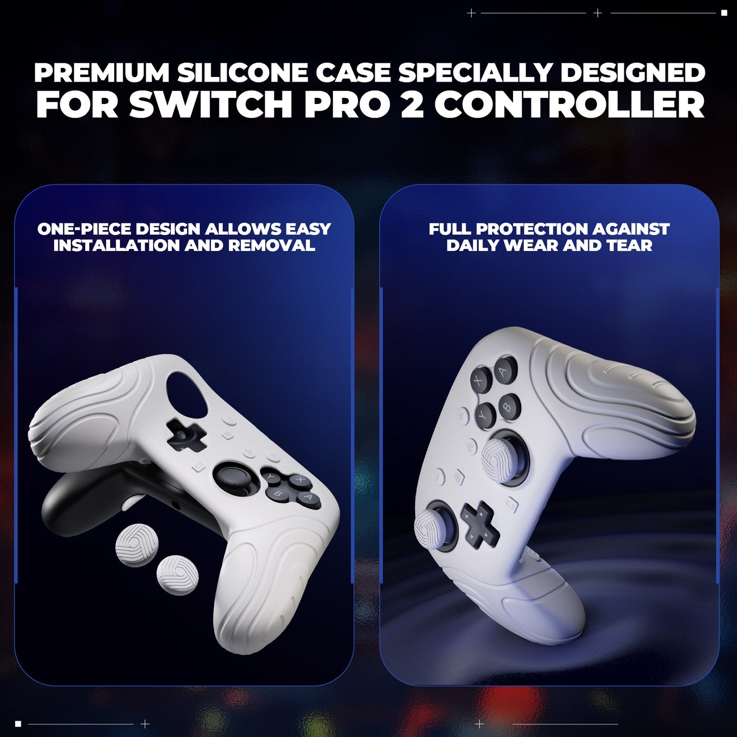 PlayVital Samurai Edition Protective Silicone Case for Nintendo Switch 2 Pro Controller with Back Button Caps & Thumb Grips & Stickers - White PlayVital