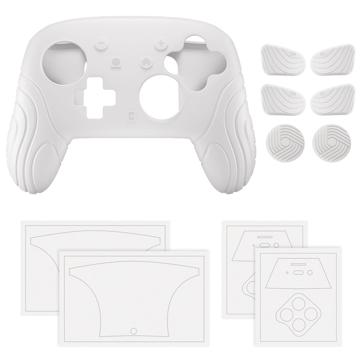 PlayVital Samurai Edition Protective Silicone Case for Nintendo Switch 2 Pro Controller with Back Button Caps & Thumb Grips & Stickers - White PlayVital