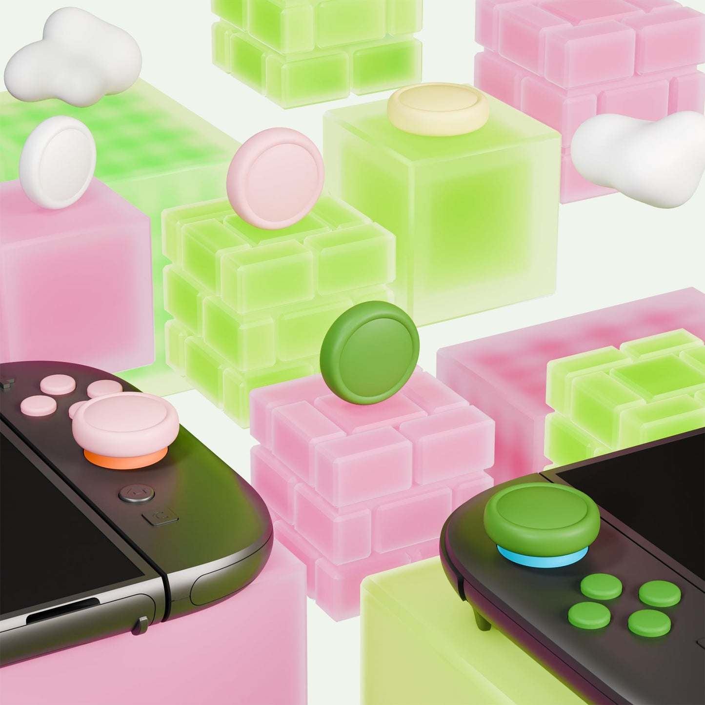 PlayVital Silicone Button Covers and Thumb Grip Set for Nintendo Switch 2 (2025), 8 Pcs Colorful ABXY Directional Button Caps & 4 Joystick Caps for Joycon 2 - White & Yellow & Pink & Matcha Green PlayVital