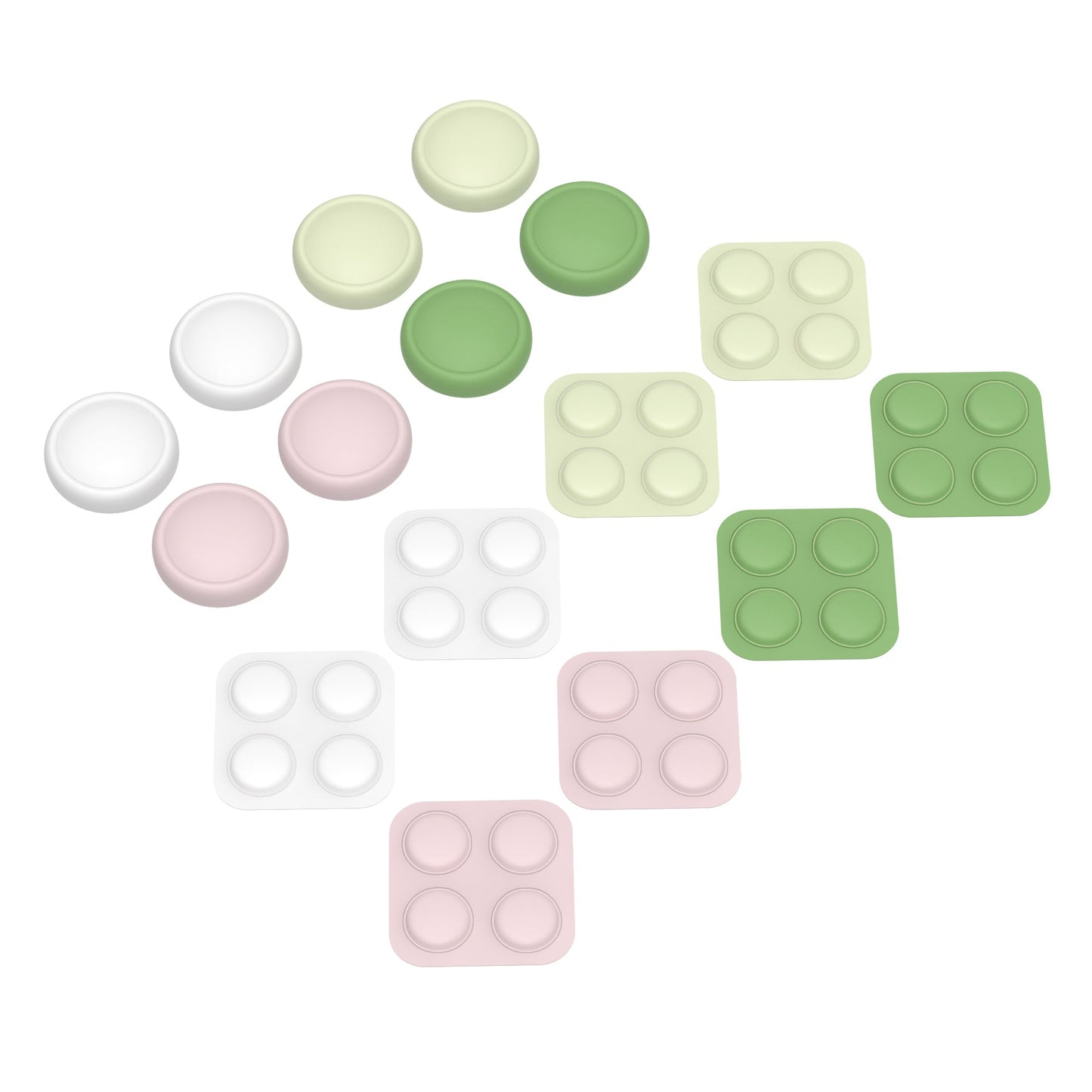 PlayVital Silicone Button Covers and Thumb Grip Set for Nintendo Switch 2 (2025), 8 Pcs Colorful ABXY Directional Button Caps & 4 Joystick Caps for Joycon 2 - White & Yellow & Pink & Matcha Green PlayVital