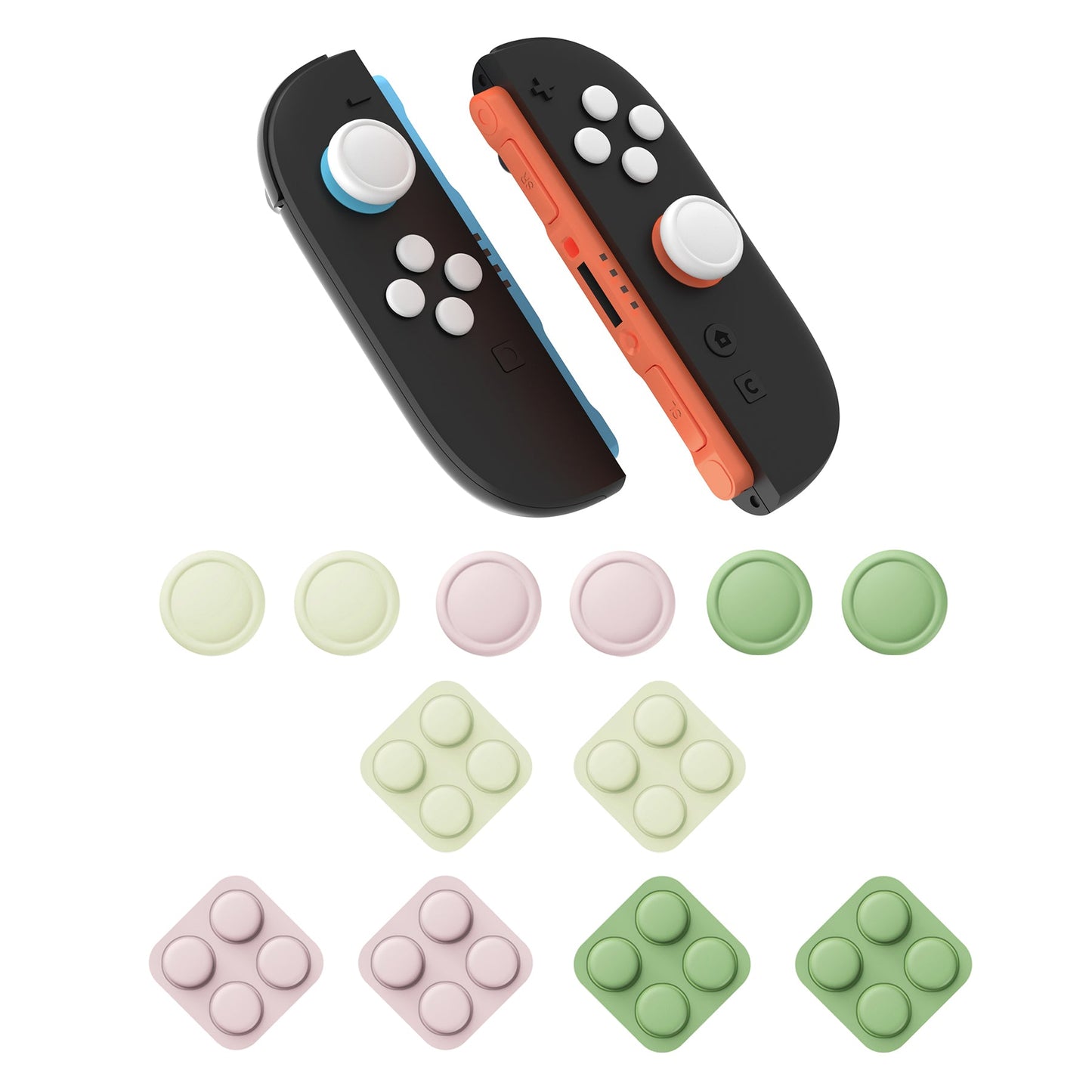 PlayVital Silicone Button Covers and Thumb Grip Set for Nintendo Switch 2 (2025), 8 Pcs Colorful ABXY Directional Button Caps & 4 Joystick Caps for Joycon 2 - White & Yellow & Pink & Matcha Green PlayVital