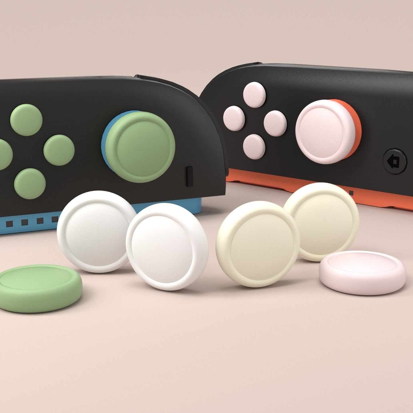 PlayVital Silicone Button Covers and Thumb Grip Set for Nintendo Switch 2 (2025), 8 Pcs Colorful ABXY Directional Button Caps & 4 Joystick Caps for Joycon 2 - White & Yellow & Pink & Matcha Green PlayVital