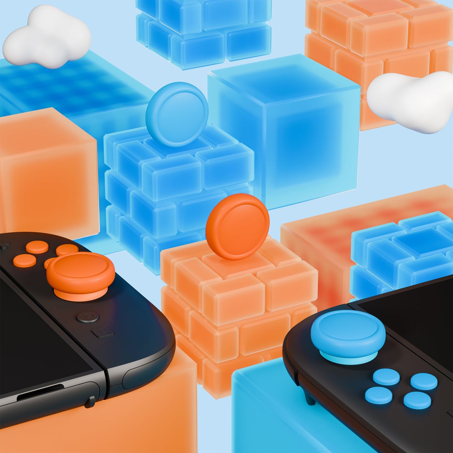 PlayVital Silicone Button Covers and Thumb Grip Set for Nintendo Switch 2 (2025), ABXY Directional Button Caps for Joycon 2 - Blue & Orange PlayVital