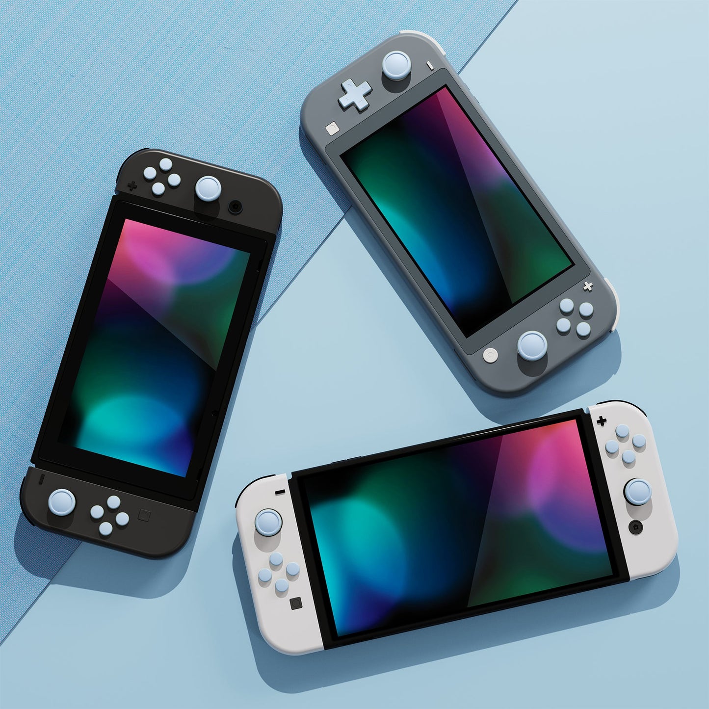 PlayVital Silicone Button Covers and Thumb Grip Set for Nintendo Switch & Switch OLED & Switch Lite ABXY Directional Key Button Caps with Switch Lite D-Pad Button Cap - Sky Blue PlayVital