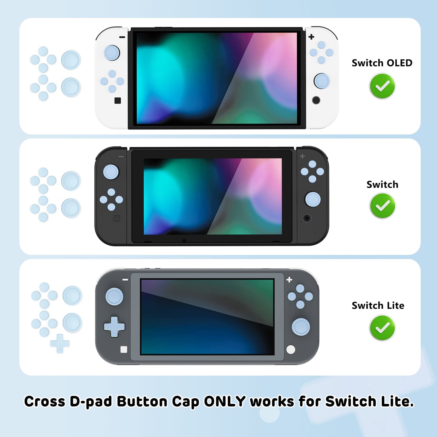 PlayVital Silicone Button Covers and Thumb Grip Set for Nintendo Switch & Switch OLED & Switch Lite ABXY Directional Key Button Caps with Switch Lite D-Pad Button Cap - Sky Blue PlayVital