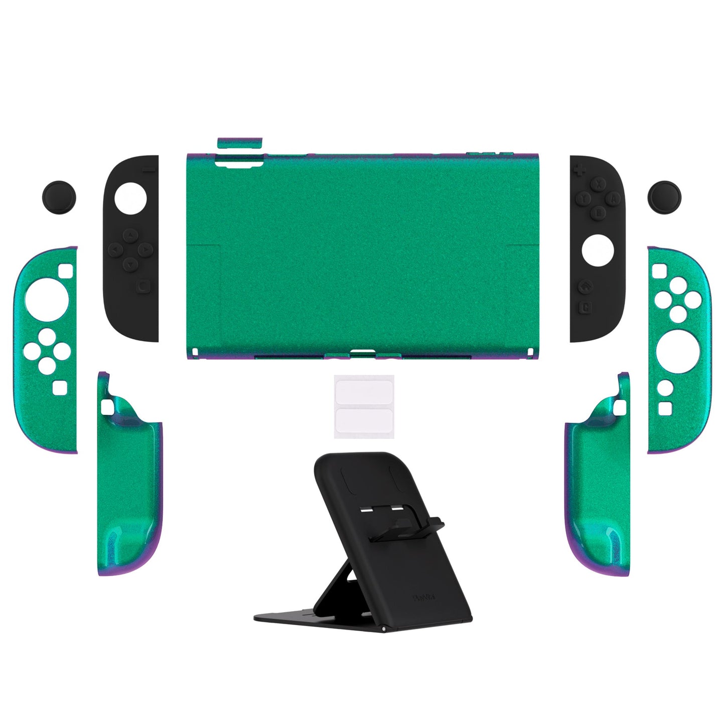 PlayVital Solid Color Series Hard Shell Protective Case with Foldable Stand & Thumb Grips for Nintendo Switch 2 - Chameleon Green Purple PlayVital