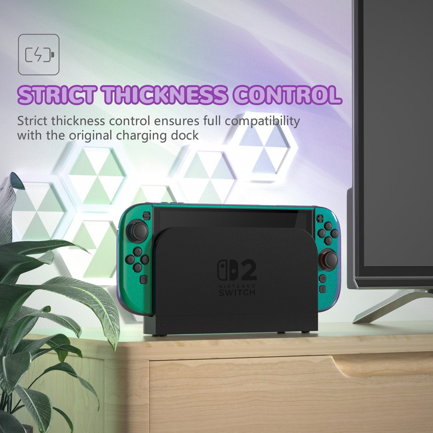 PlayVital Solid Color Series Hard Shell Protective Case with Foldable Stand & Thumb Grips for Nintendo Switch 2 - Chameleon Green Purple PlayVital