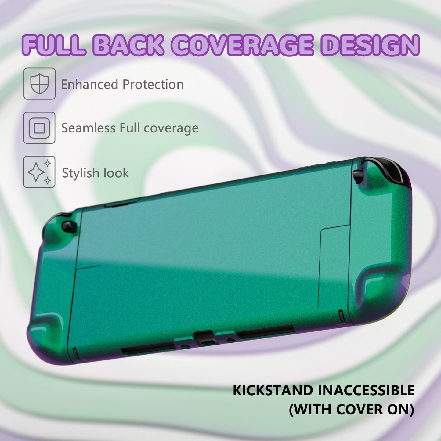 PlayVital Solid Color Series Hard Shell Protective Case with Foldable Stand & Thumb Grips for Nintendo Switch 2 - Chameleon Green Purple PlayVital