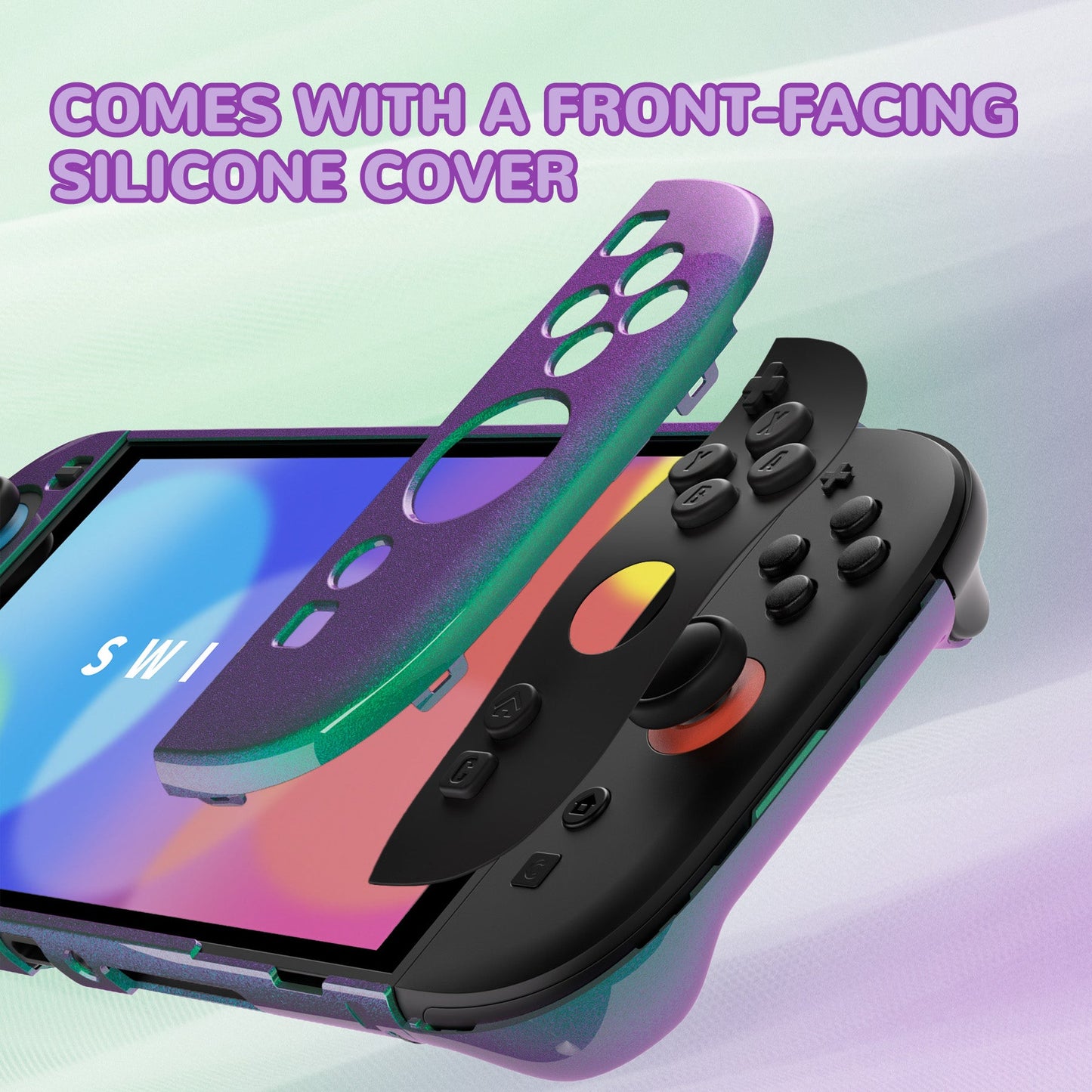 PlayVital Solid Color Series Hard Shell Protective Case with Foldable Stand & Thumb Grips for Nintendo Switch 2 - Chameleon Green Purple PlayVital