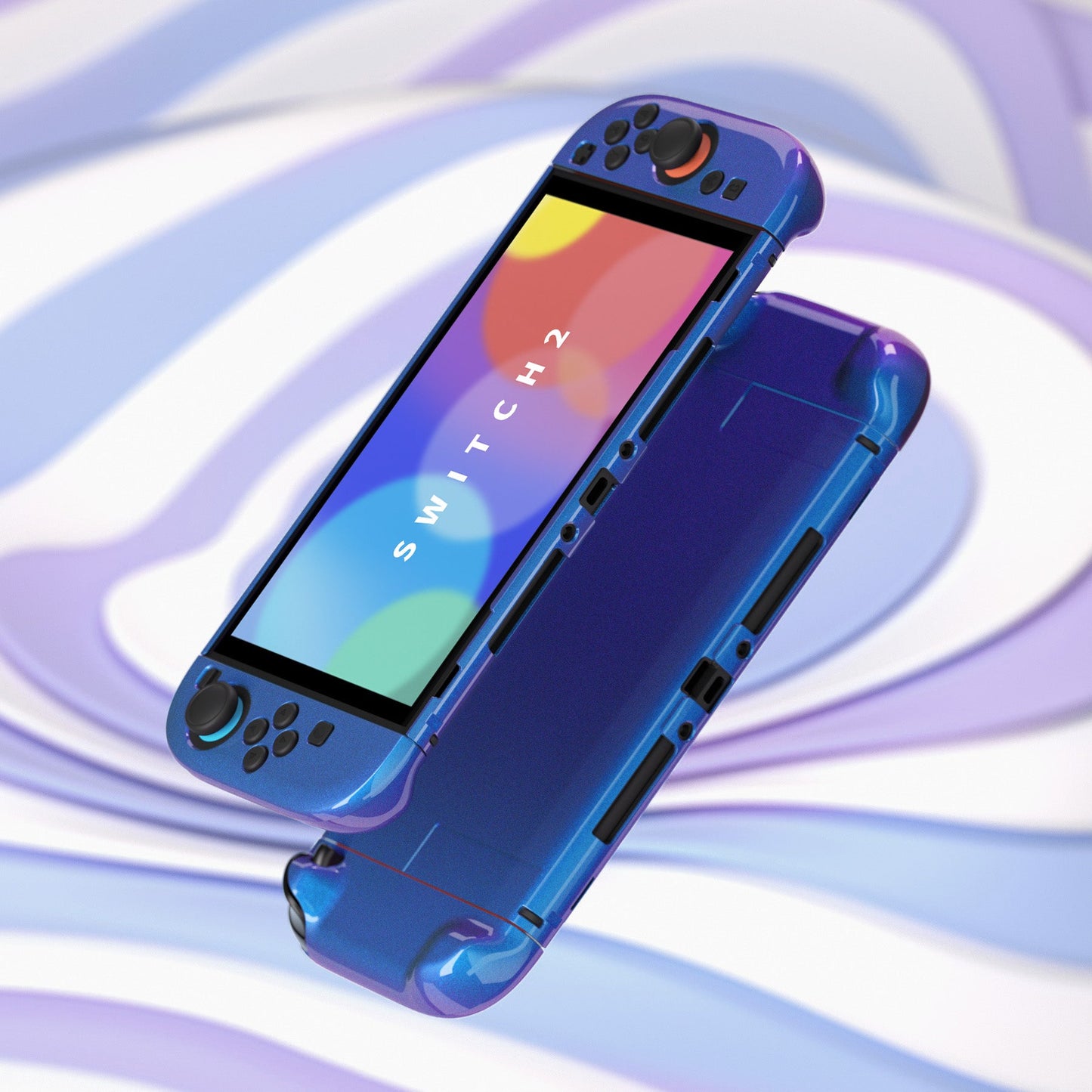 PlayVital Solid Color Series Hard Shell Protective Case with Foldable Stand & Thumb Grips for Nintendo Switch 2 - Chameleon Purple Blue PlayVital