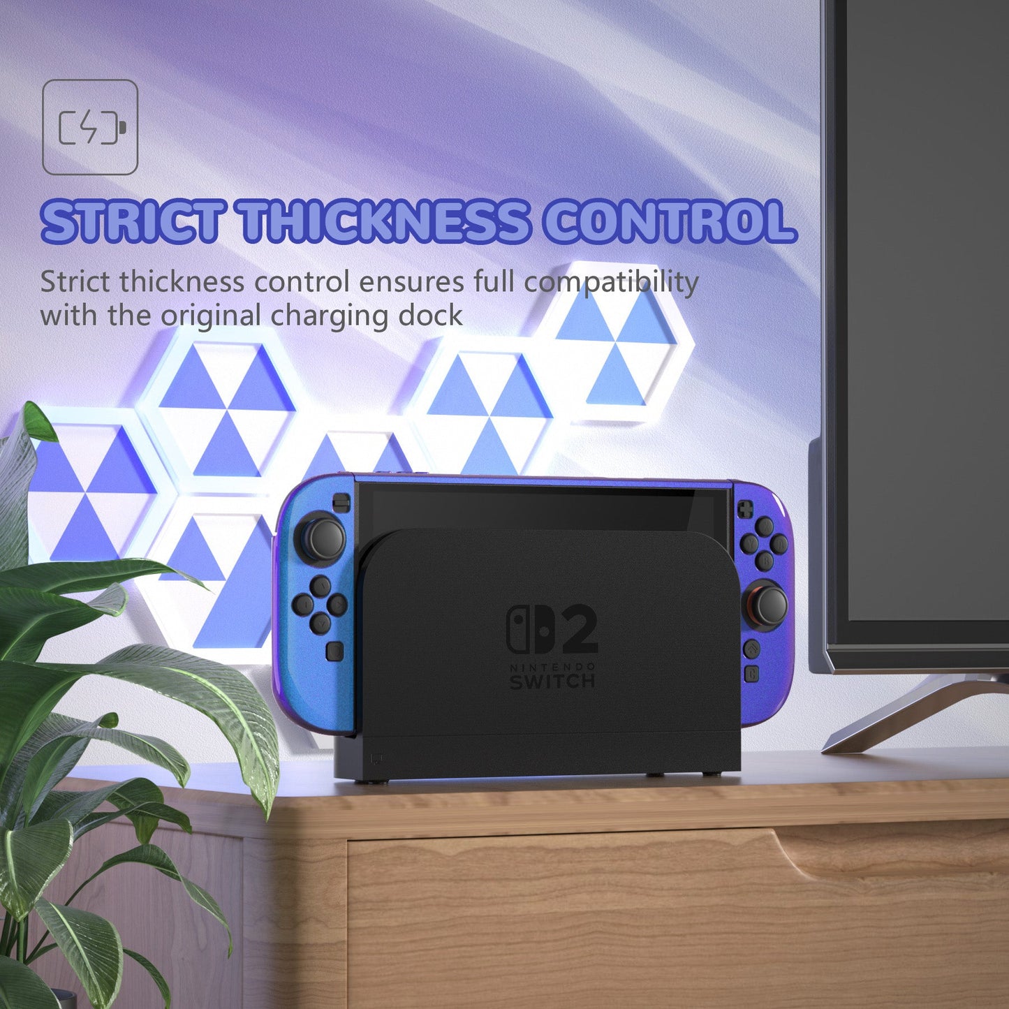 PlayVital Solid Color Series Hard Shell Protective Case with Foldable Stand & Thumb Grips for Nintendo Switch 2 - Chameleon Purple Blue PlayVital