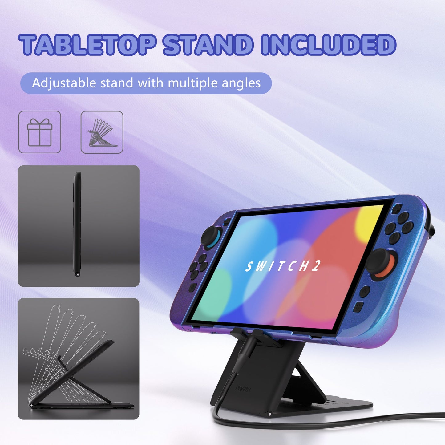 PlayVital Solid Color Series Hard Shell Protective Case with Foldable Stand & Thumb Grips for Nintendo Switch 2 - Chameleon Purple Blue PlayVital