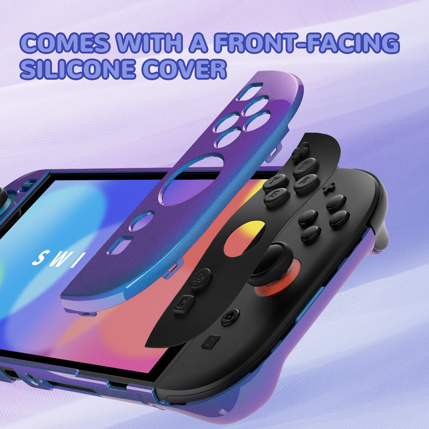 PlayVital Solid Color Series Hard Shell Protective Case with Foldable Stand & Thumb Grips for Nintendo Switch 2 - Chameleon Purple Blue PlayVital