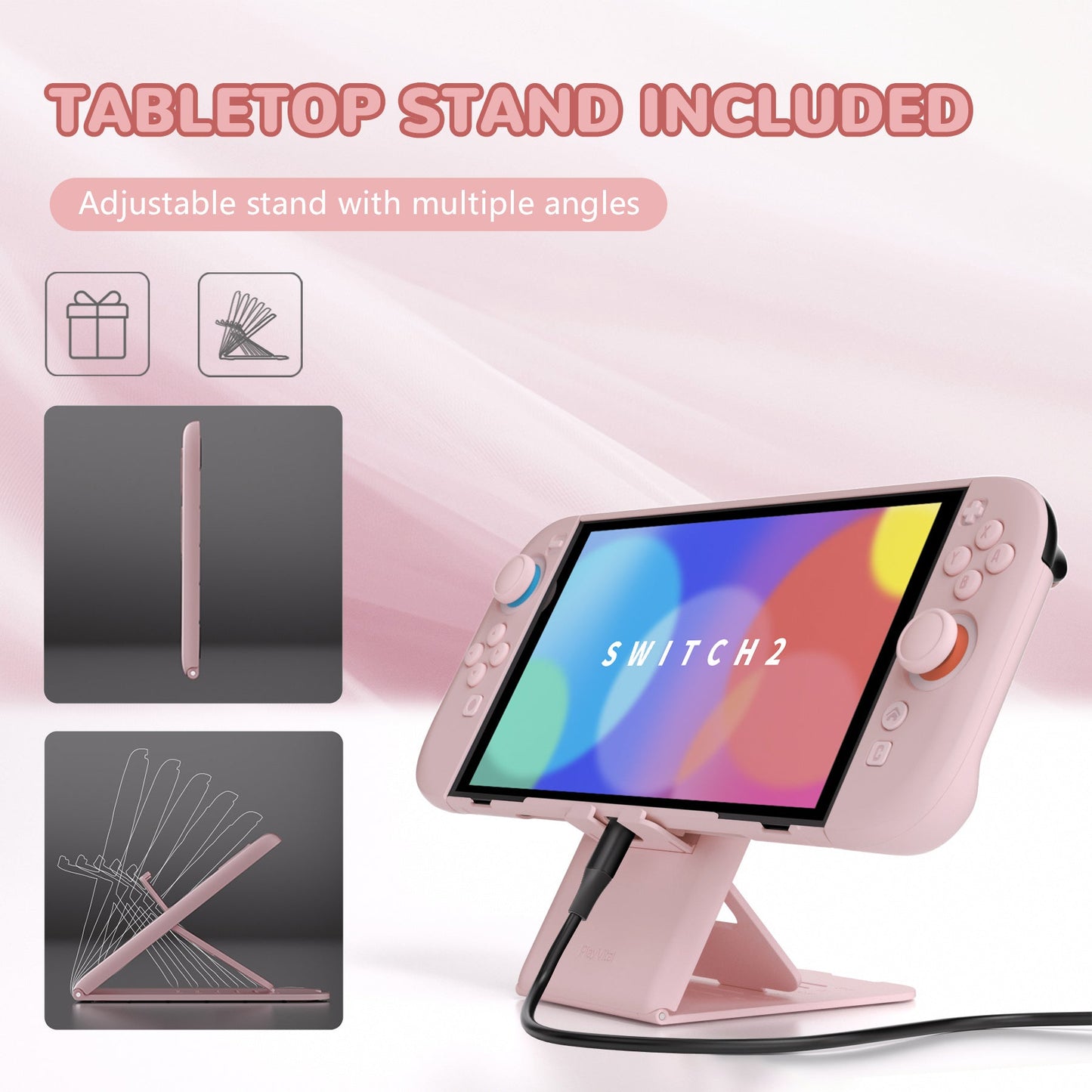 PlayVital Solid Color Series Hard Shell Protective Case with Foldable Stand & Thumb Grips for Nintendo Switch 2 - Cherry Blossoms Pink PlayVital