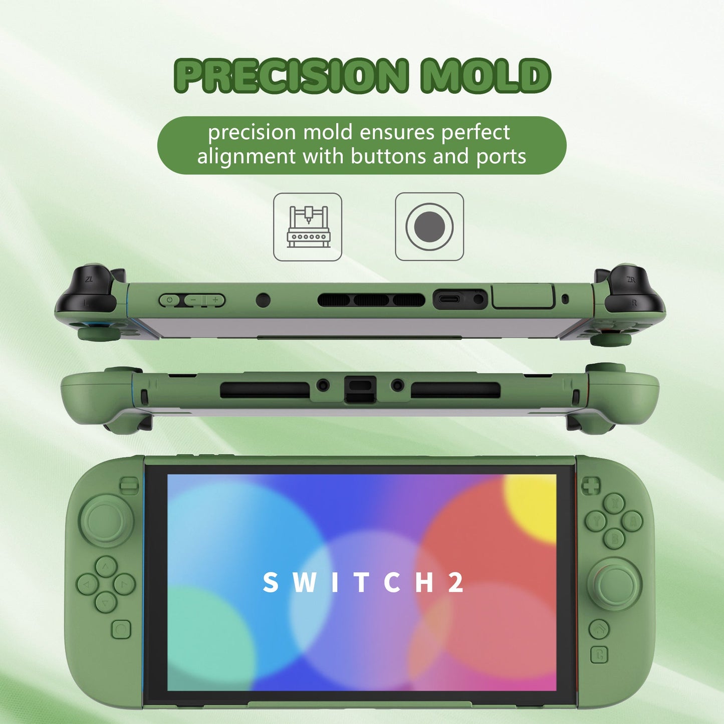 PlayVital Solid Color Series Hard Shell Protective Case with Foldable Stand & Thumb Grips for Nintendo Switch 2 - Matcha Green PlayVital