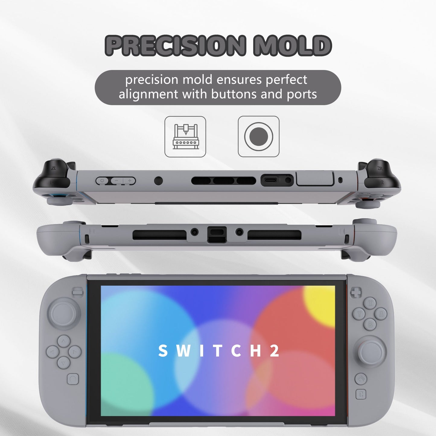 PlayVital Solid Color Series Hard Shell Protective Case with Foldable Stand & Thumb Grips for Nintendo Switch 2 - New Hope Gray PlayVital