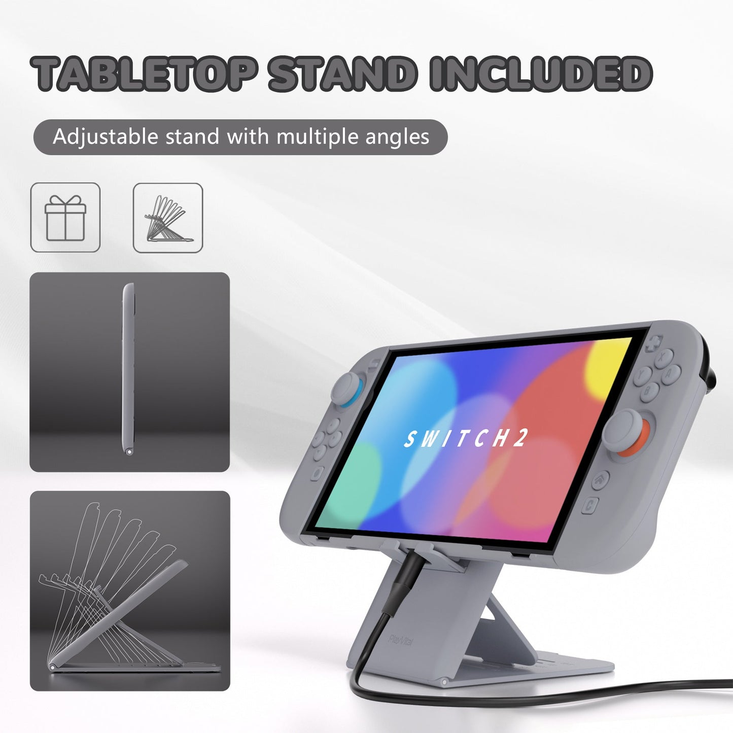 PlayVital Solid Color Series Hard Shell Protective Case with Foldable Stand & Thumb Grips for Nintendo Switch 2 - New Hope Gray PlayVital