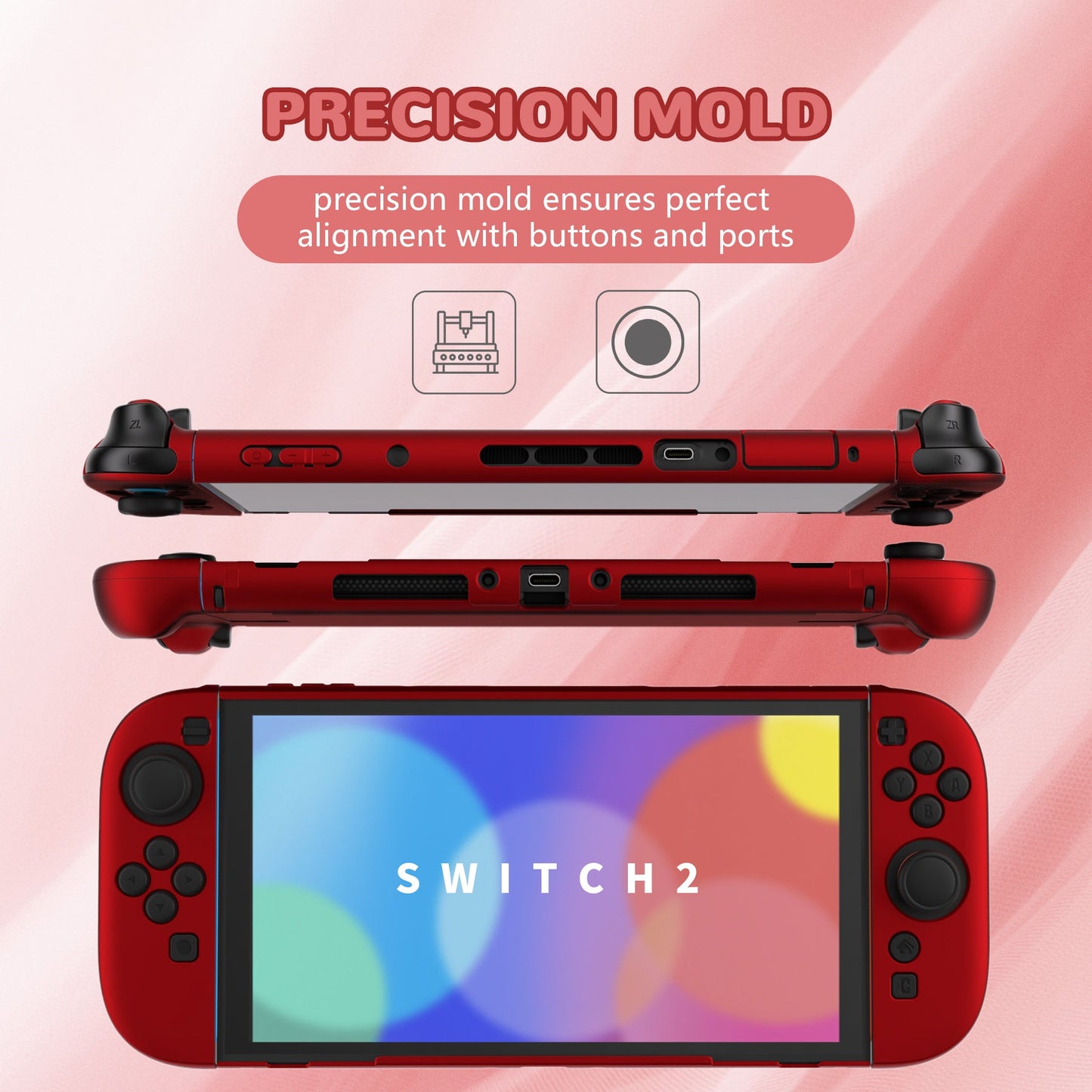 PlayVital Solid Color Series Hard Shell Protective Case with Foldable Stand & Thumb Grips for Nintendo Switch 2 - Scarlet Red PlayVital
