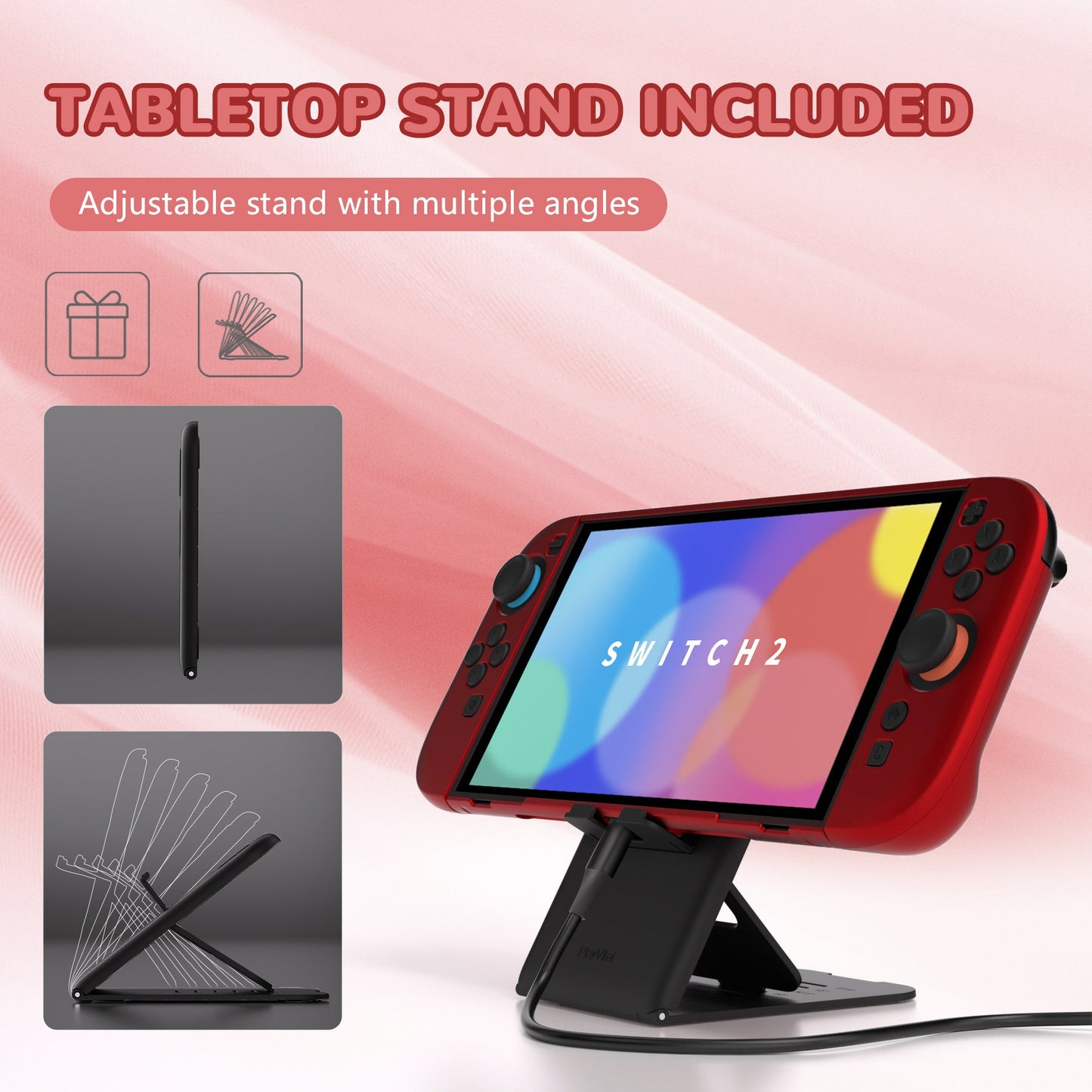 PlayVital Solid Color Series Hard Shell Protective Case with Foldable Stand & Thumb Grips for Nintendo Switch 2 - Scarlet Red PlayVital