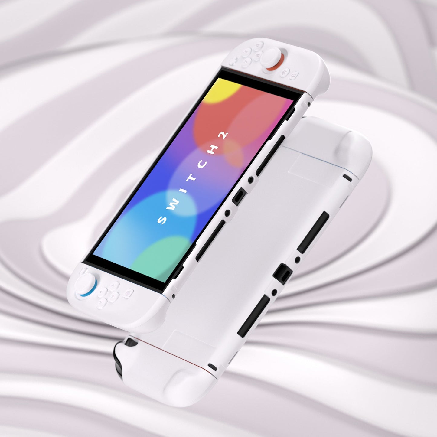 PlayVital Solid Color Series Hard Shell Protective Case with Foldable Stand & Thumb Grips for Nintendo Switch 2 - White PlayVital