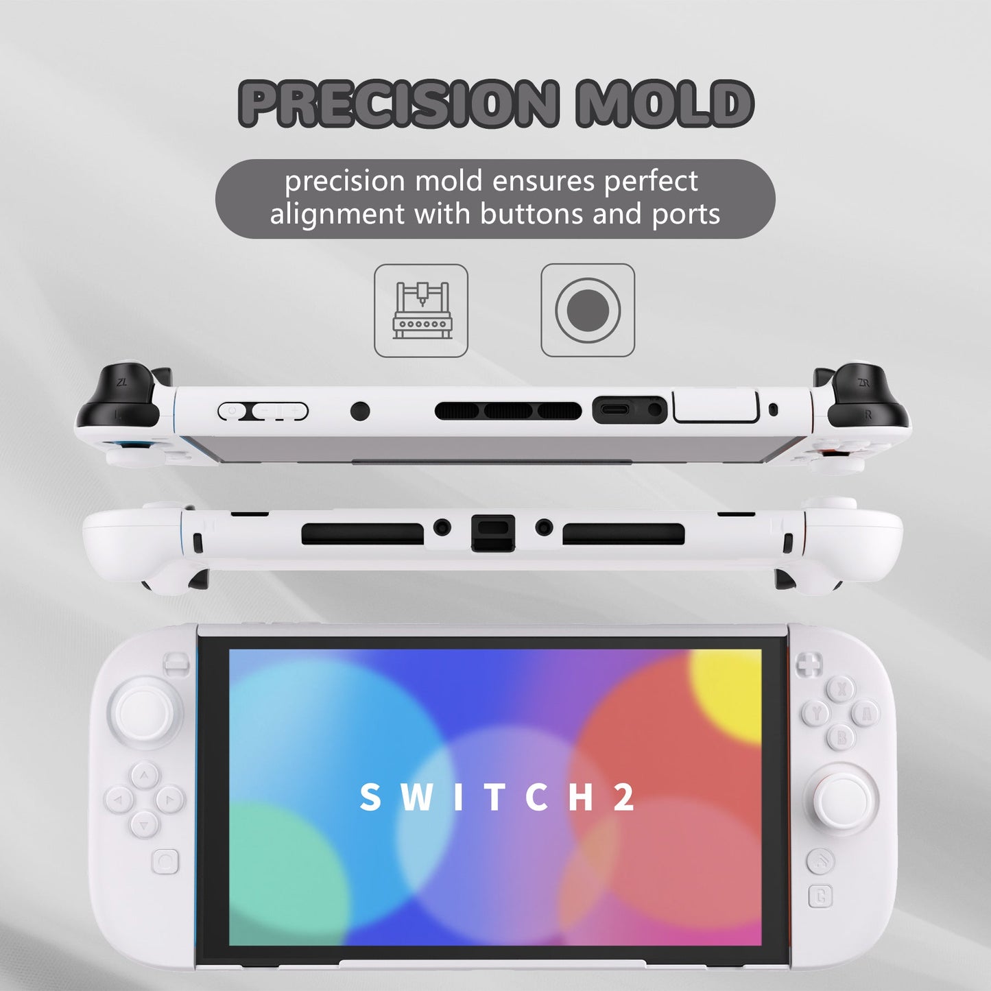 PlayVital Solid Color Series Hard Shell Protective Case with Foldable Stand & Thumb Grips for Nintendo Switch 2 - White PlayVital