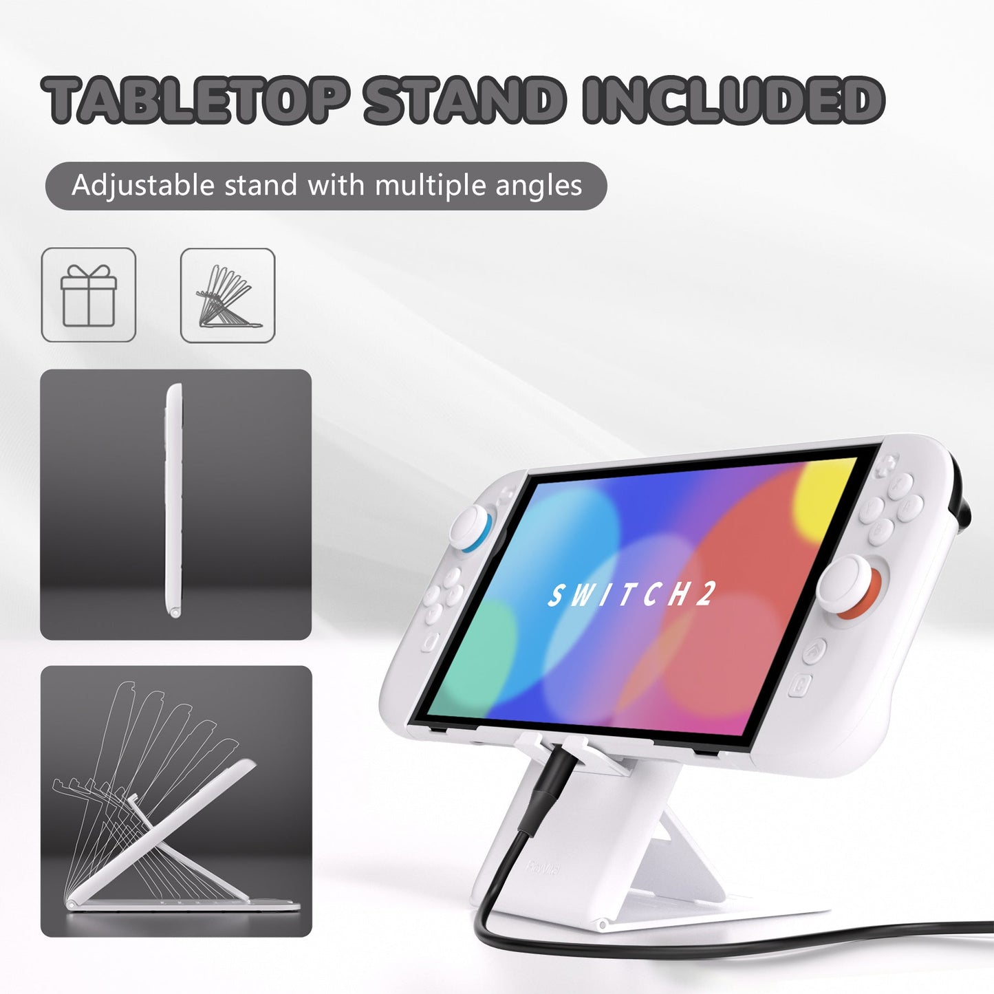 PlayVital Solid Color Series Hard Shell Protective Case with Foldable Stand & Thumb Grips for Nintendo Switch 2 - White PlayVital