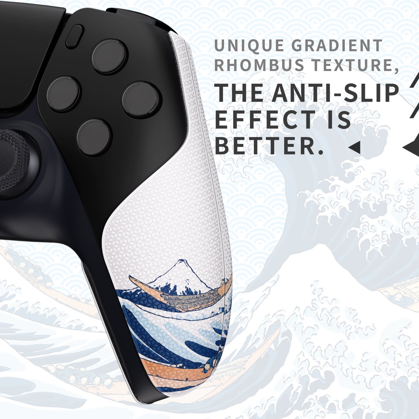 PlayVital Split Design Anti-Skid Sweat-Absorbent Premium Grip for PS5 Controller - The Great Wave