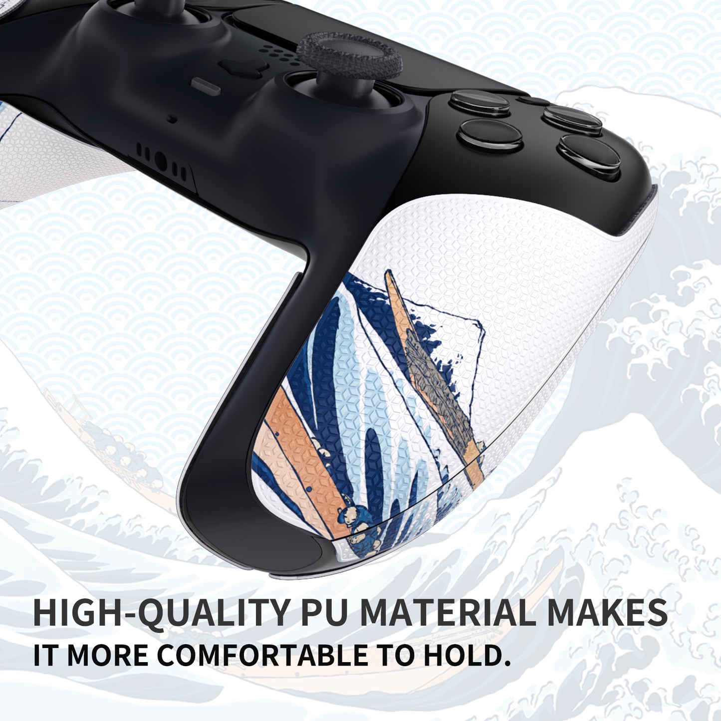 PlayVital Split Design Anti-Skid Sweat-Absorbent Premium Grip for PS5 Controller - The Great Wave