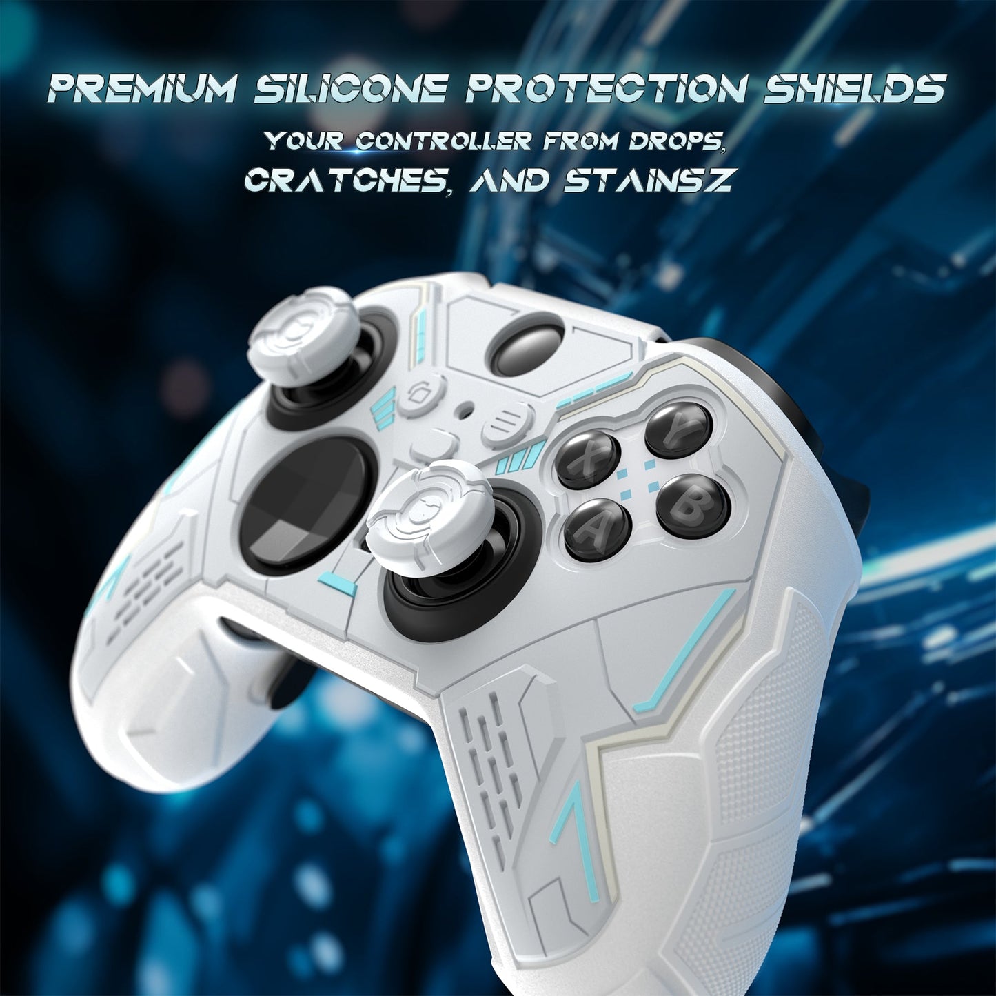 PlayVital Stellar Mecha Silicone Cover Skin with Thumb Grips for Xbox Elite Series 2 & Elite Series 2 Core Controller - White PlayVital