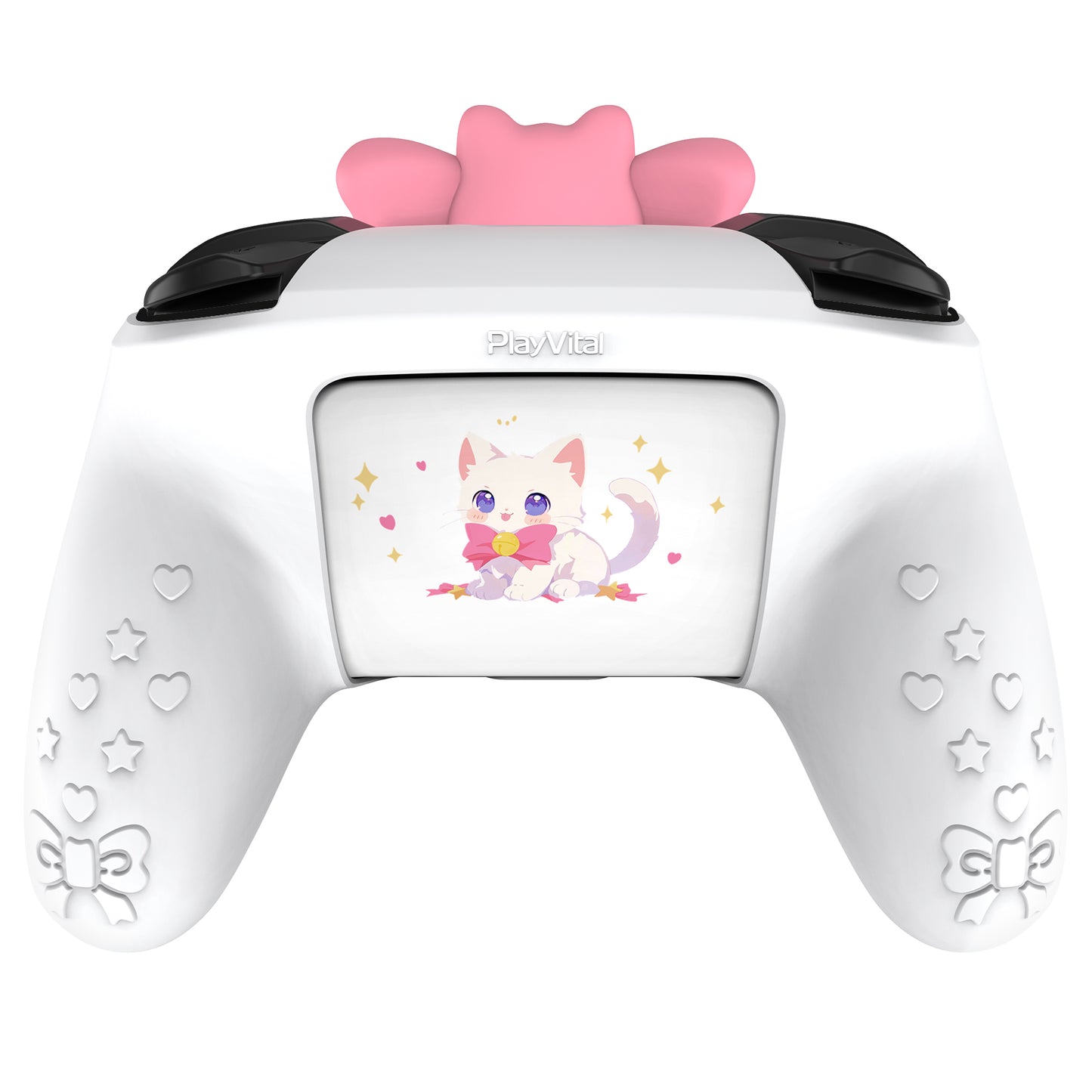PlayVital Sweetheart Kitty Series Silicone Skin Protective Case with Joystick Grips for Nintendo Switch Pro Controller - White PlayVital