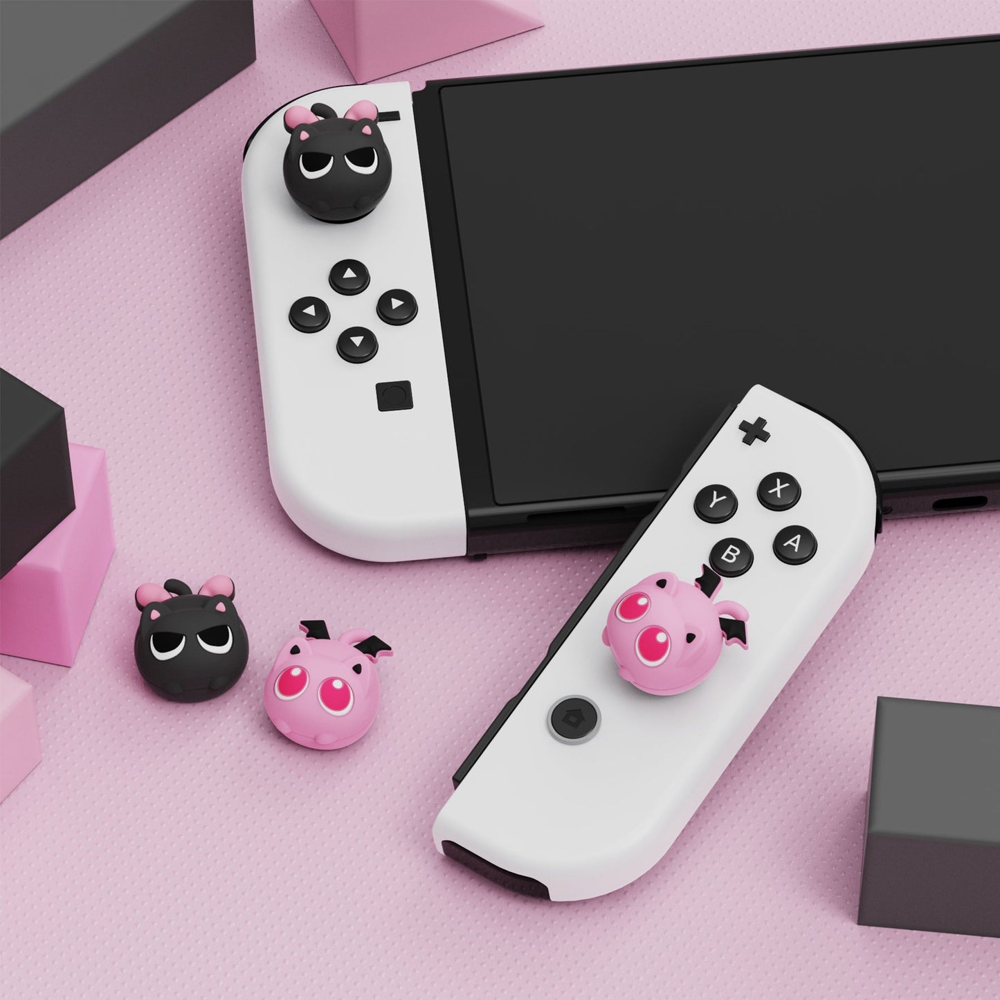 PlayVital Thumbs Cushion Caps Cute Thumb Grip Caps for Nintendo Switch & Switch OLED & Switch Lite - PP & VV The Winged Kittens playvital