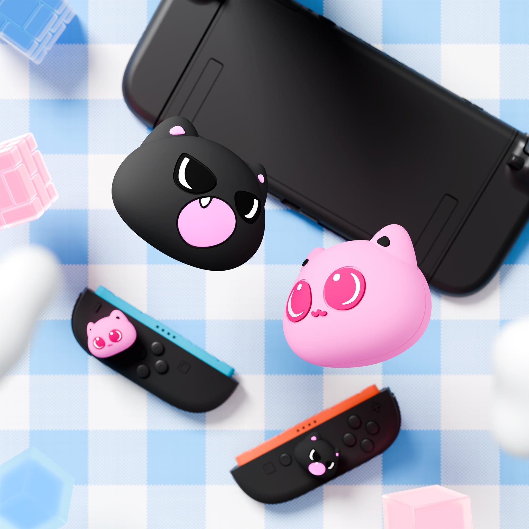 PlayVital Thumbs Cushion Caps Thumb Grips (4-Pack) for Switch 2, Anti-Fatigue Design Kawaii Silicone Joystick Grip Cover for Nintendo Switch 2 Joycon - PP & VV The Kitten PlayVital