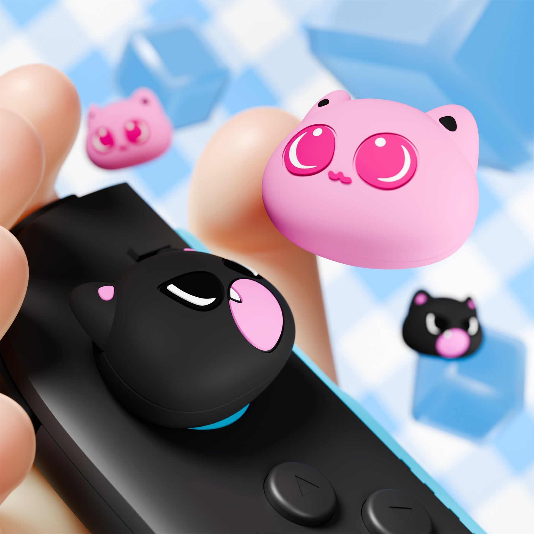 PlayVital Thumbs Cushion Caps Thumb Grips (4-Pack) for Switch 2, Anti-Fatigue Design Kawaii Silicone Joystick Grip Cover for Nintendo Switch 2 Joycon - PP & VV The Kitten PlayVital