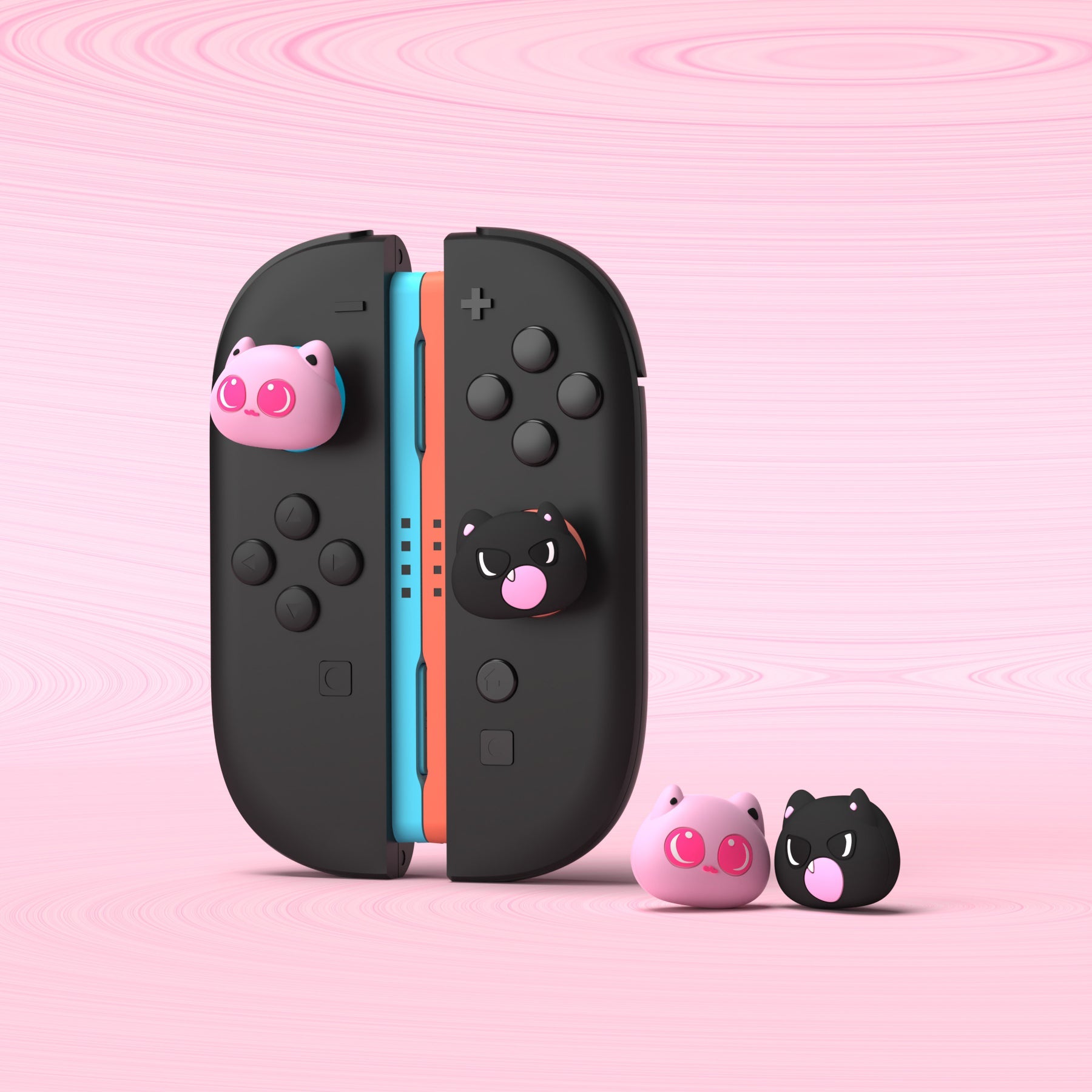 PlayVital Thumbs Cushion Caps Thumb Grips (4-Pack) for Switch 2, Anti-Fatigue Design Kawaii Silicone Joystick Grip Cover for Nintendo Switch 2 Joycon - PP & VV The Kitten PlayVital