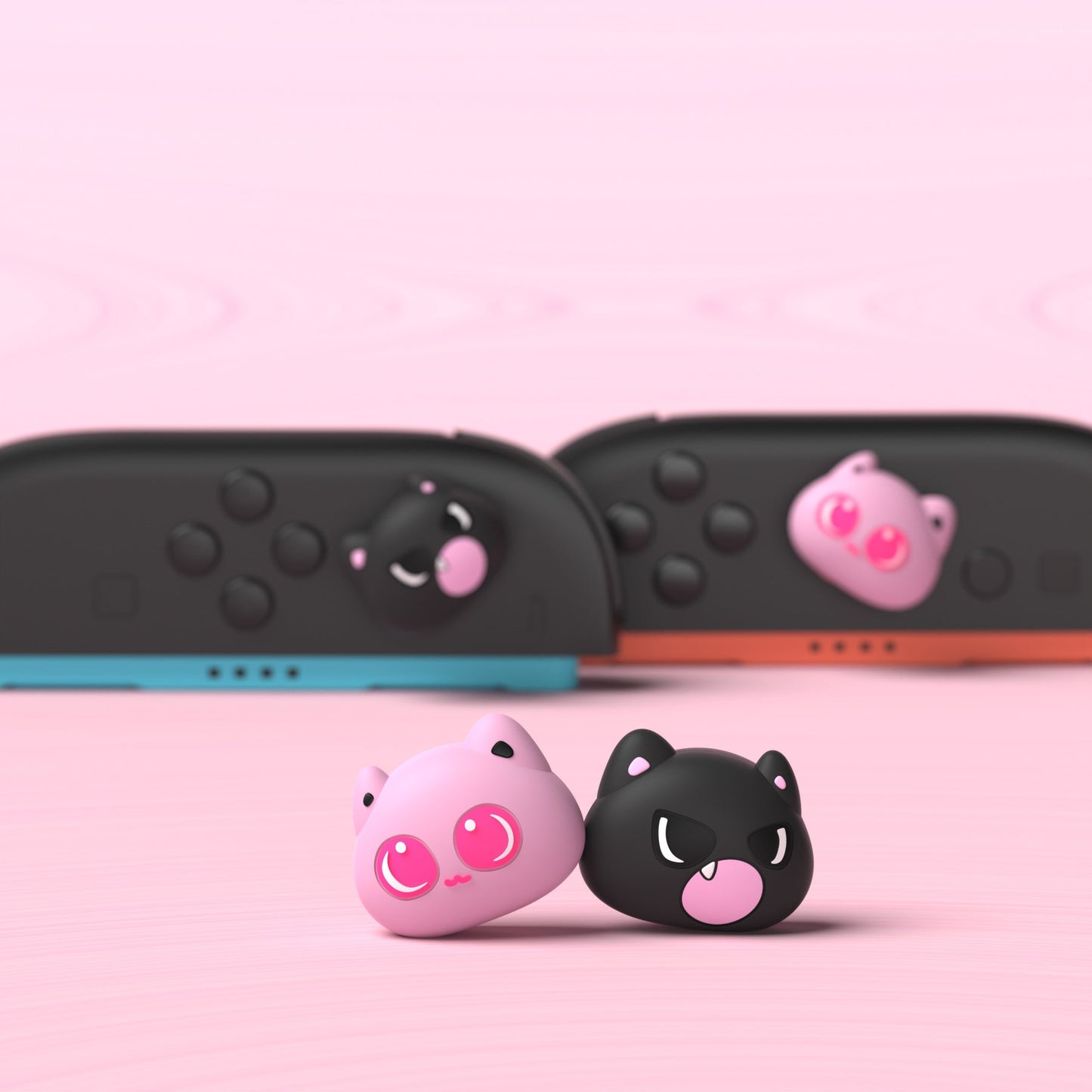 PlayVital Thumbs Cushion Caps Thumb Grips (4-Pack) for Switch 2, Anti-Fatigue Design Kawaii Silicone Joystick Grip Cover for Nintendo Switch 2 Joycon - PP & VV The Kitten PlayVital