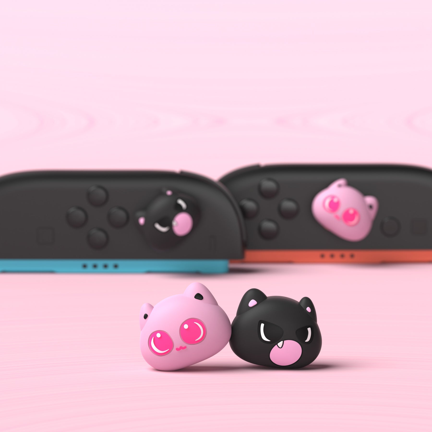PlayVital Thumbs Cushion Caps Thumb Grips (4-Pack) for Switch 2, Anti-Fatigue Design Kawaii Silicone Joystick Grip Cover for Nintendo Switch 2 Joycon - PP & VV The Kitten PlayVital