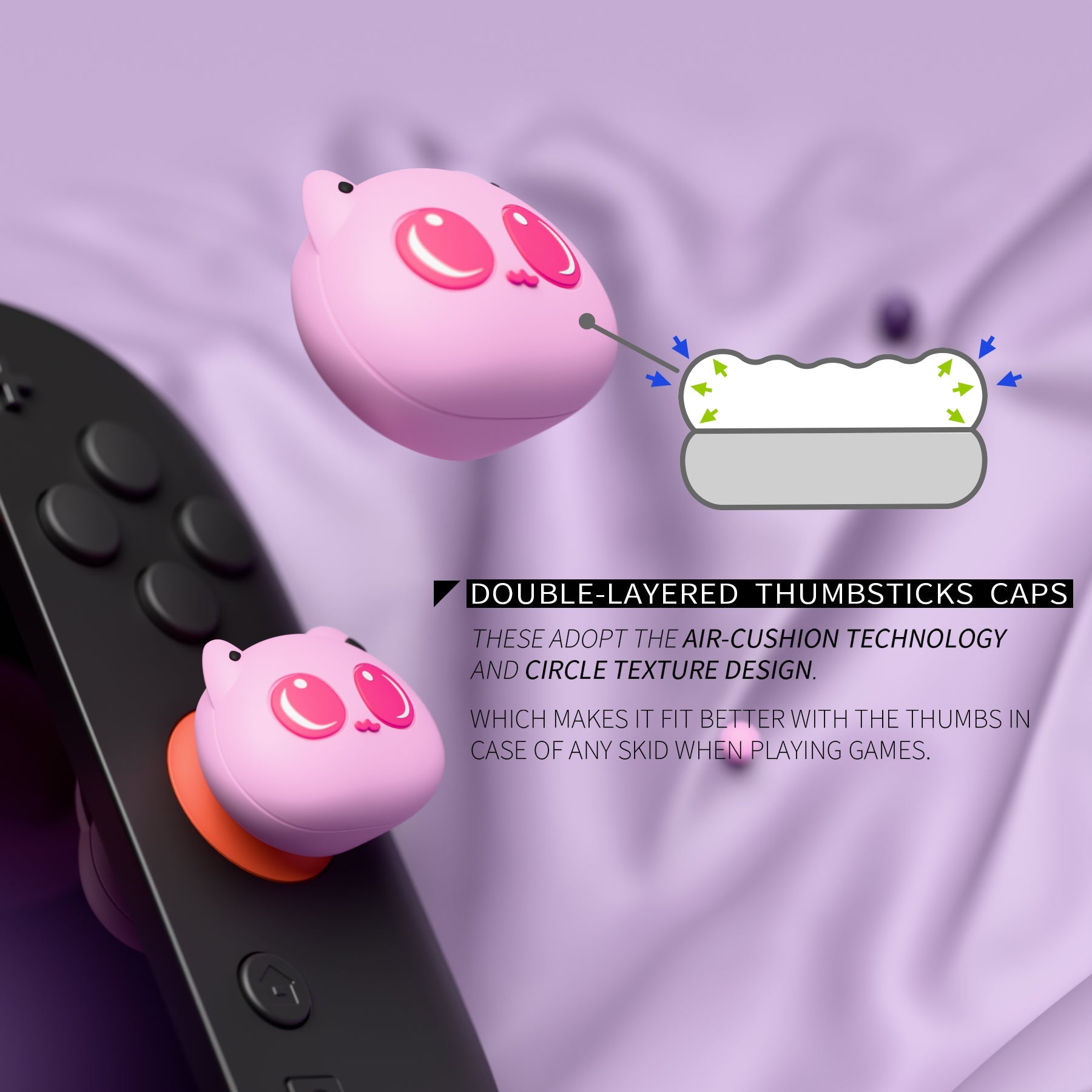 PlayVital Thumbs Cushion Caps Thumb Grips (4-Pack) for Switch 2, Anti-Fatigue Design Kawaii Silicone Joystick Grip Cover for Nintendo Switch 2 Joycon - PP & VV The Kitten PlayVital