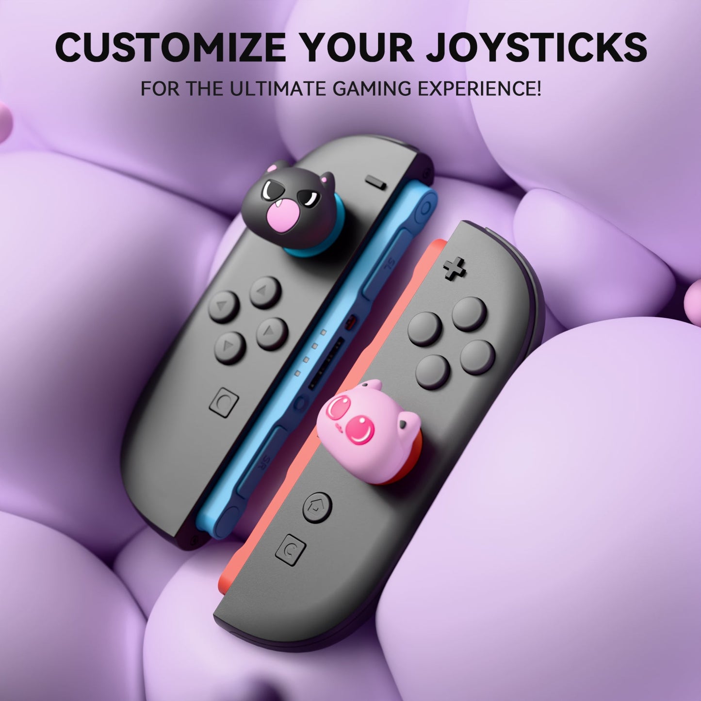 PlayVital Thumbs Cushion Caps Thumb Grips (4-Pack) for Switch 2, Anti-Fatigue Design Kawaii Silicone Joystick Grip Cover for Nintendo Switch 2 Joycon - PP & VV The Kitten PlayVital